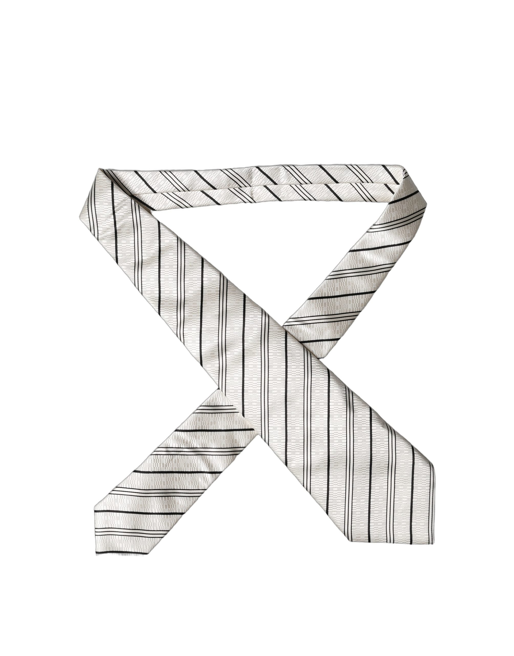 Dolce & Gabbana White Black Stripes Silk Adjustable Women Necktie Tie