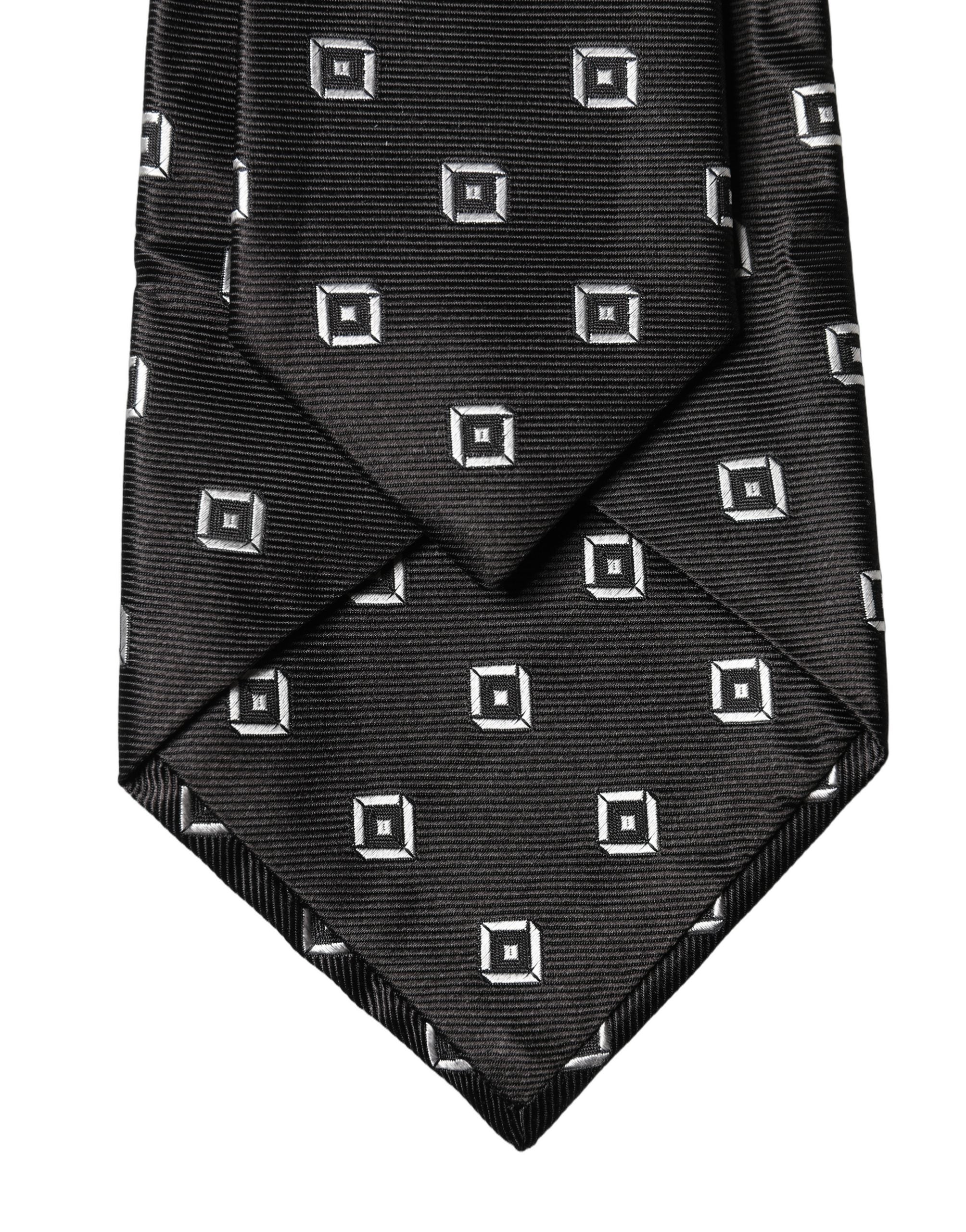 Dolce & Gabbana Black White Geometric Silk Adjustable Women Necktie Tie