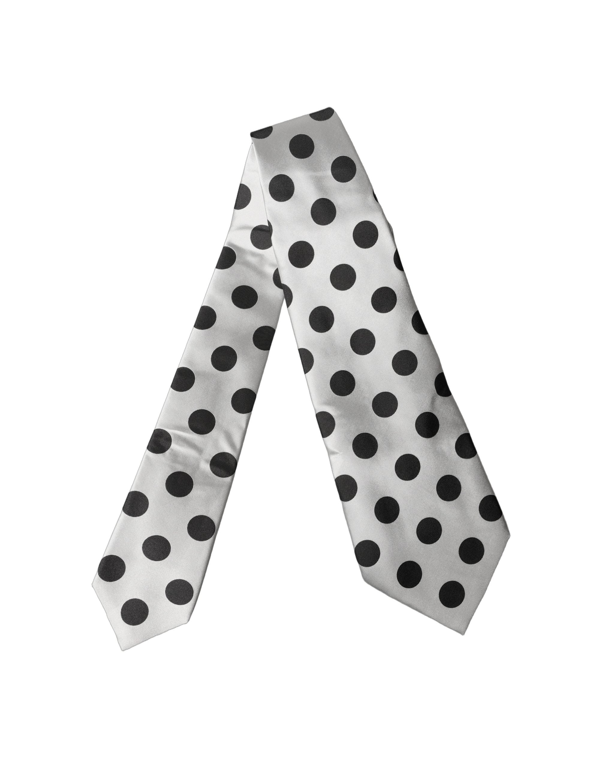 Dolce & Gabbana White Black Polka Dot Silk Adjustable Women Necktie Tie