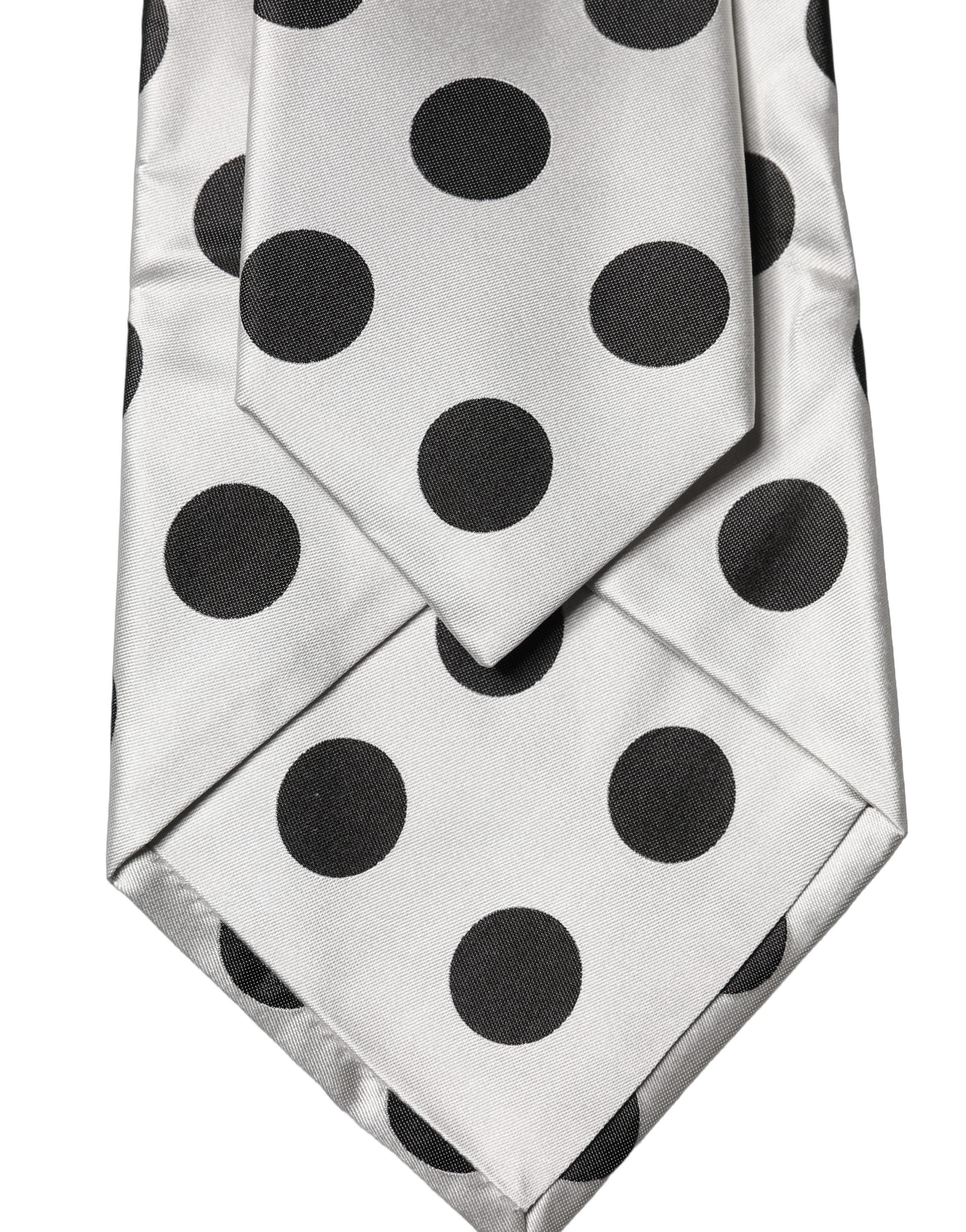 Dolce & Gabbana White Black Polka Dot Silk Adjustable Women Necktie Tie
