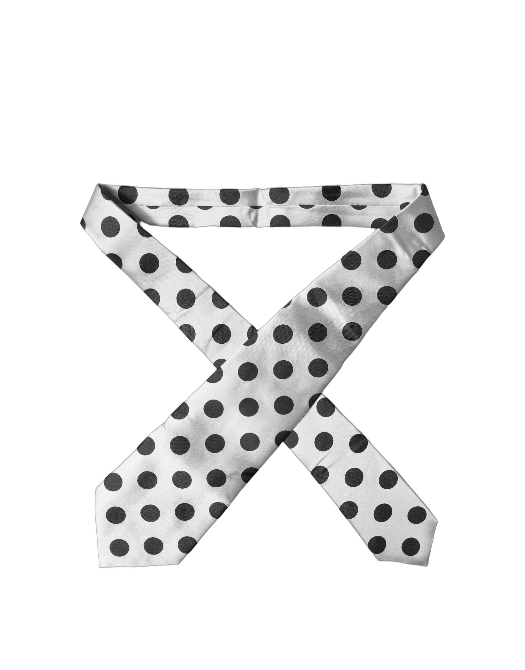 Dolce & Gabbana White Black Polka Dot Silk Adjustable Women Necktie Tie