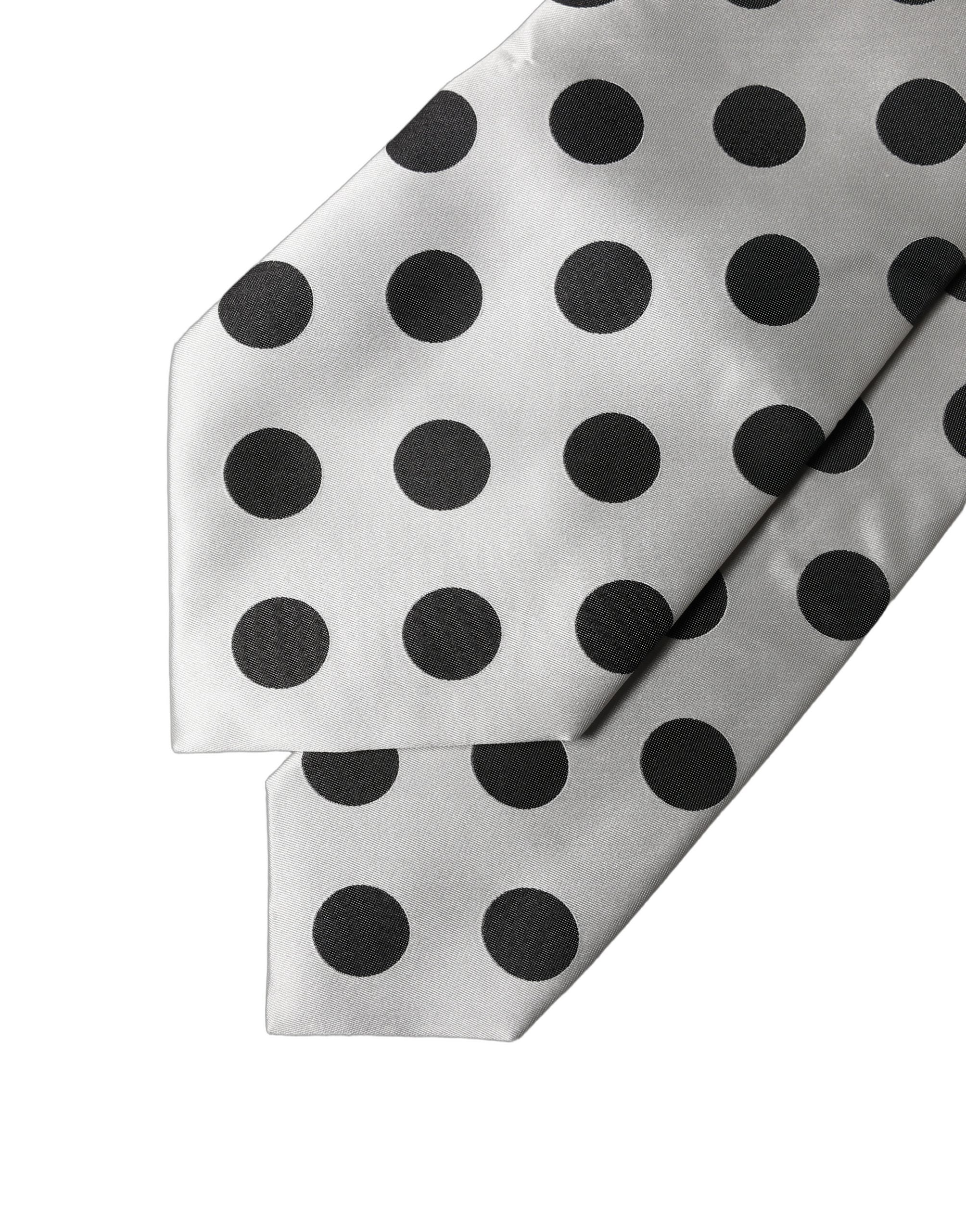 Dolce & Gabbana White Black Polka Dot Silk Adjustable Women Necktie Tie