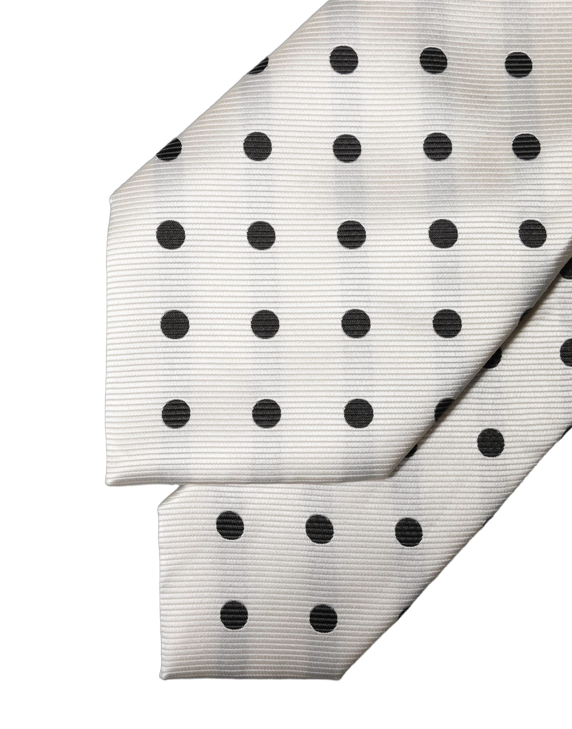 Dolce & Gabbana White Black Polka Dot Silk Adjustable Women Necktie Tie