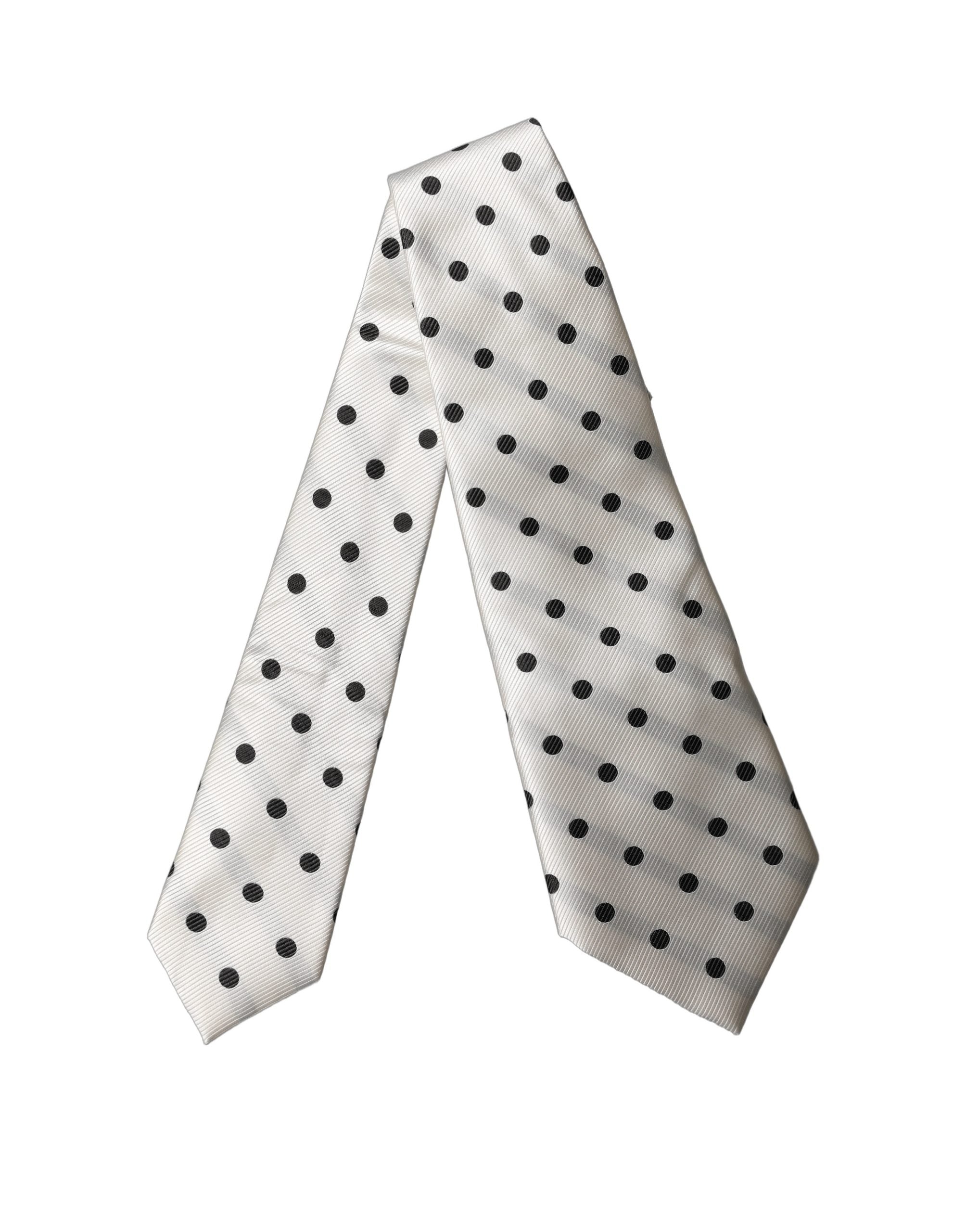 Dolce & Gabbana White Black Polka Dot Silk Adjustable Women Necktie Tie