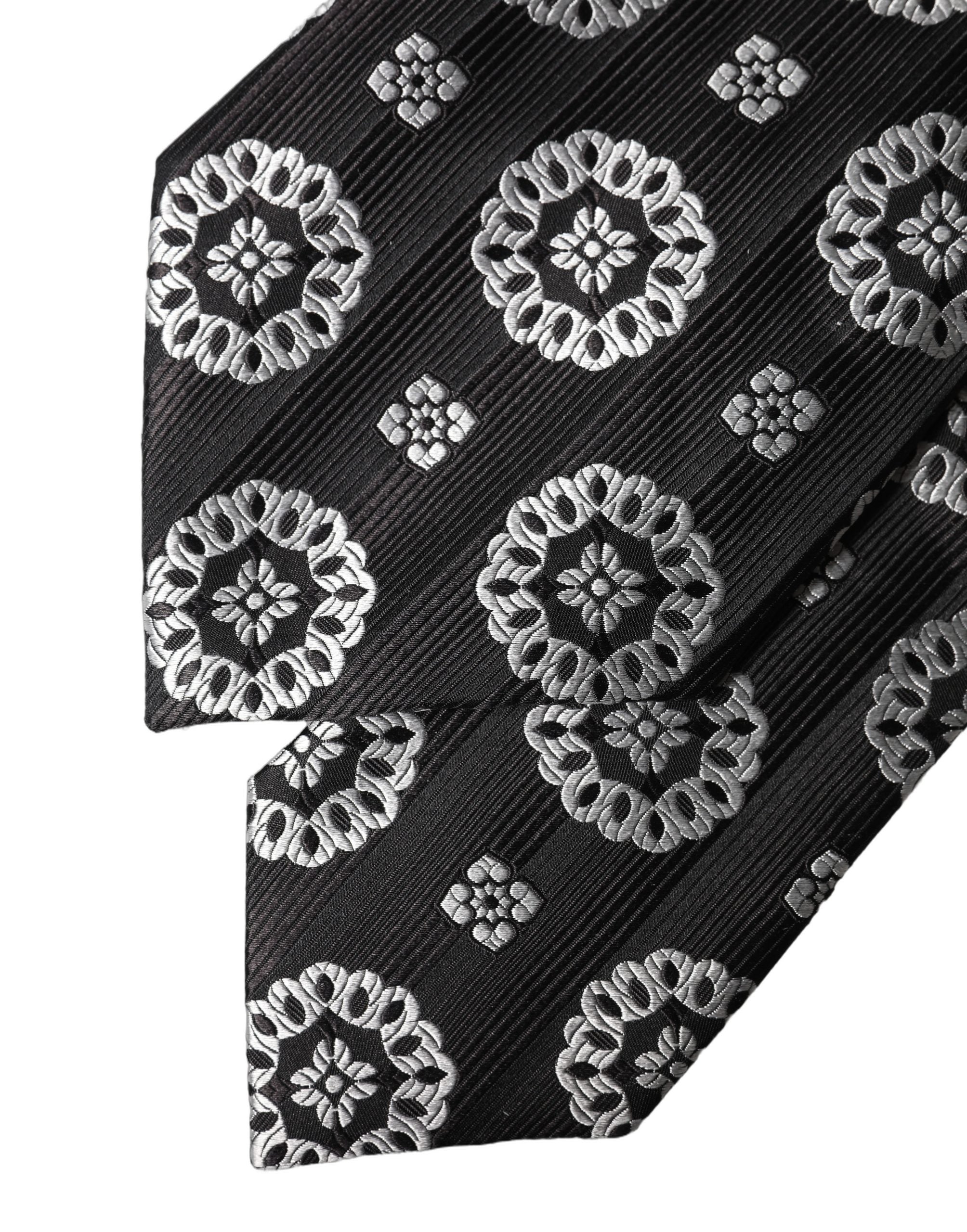 Dolce & Gabbana Black White Floral Silk Adjustable Women Necktie Tie