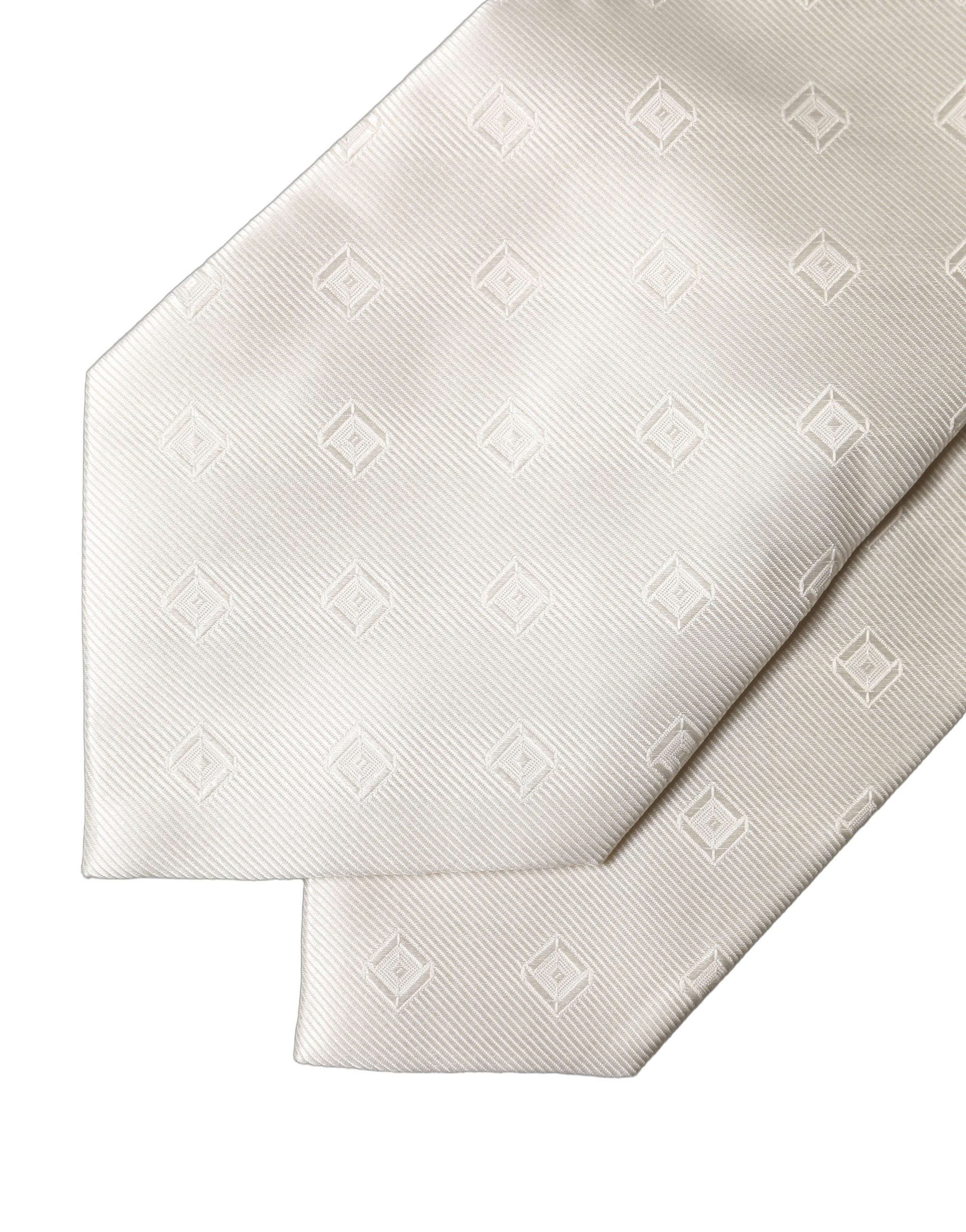 Dolce & Gabbana Off White Geometric Silk Adjustable Women Necktie Tie