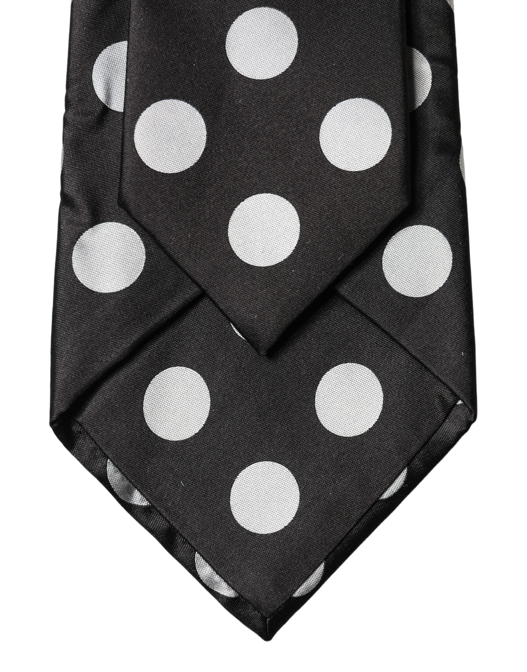 Dolce & Gabbana Black White Polka Dot Silk Adjustable Women Necktie Tie