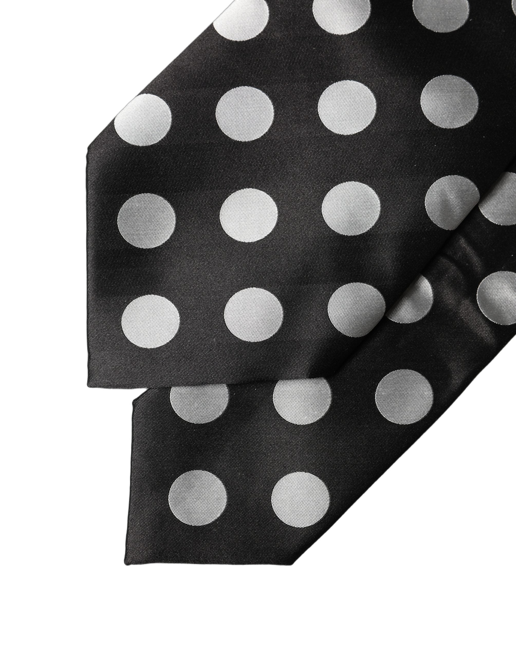 Dolce & Gabbana Black White Polka Dot Silk Adjustable Women Necktie Tie