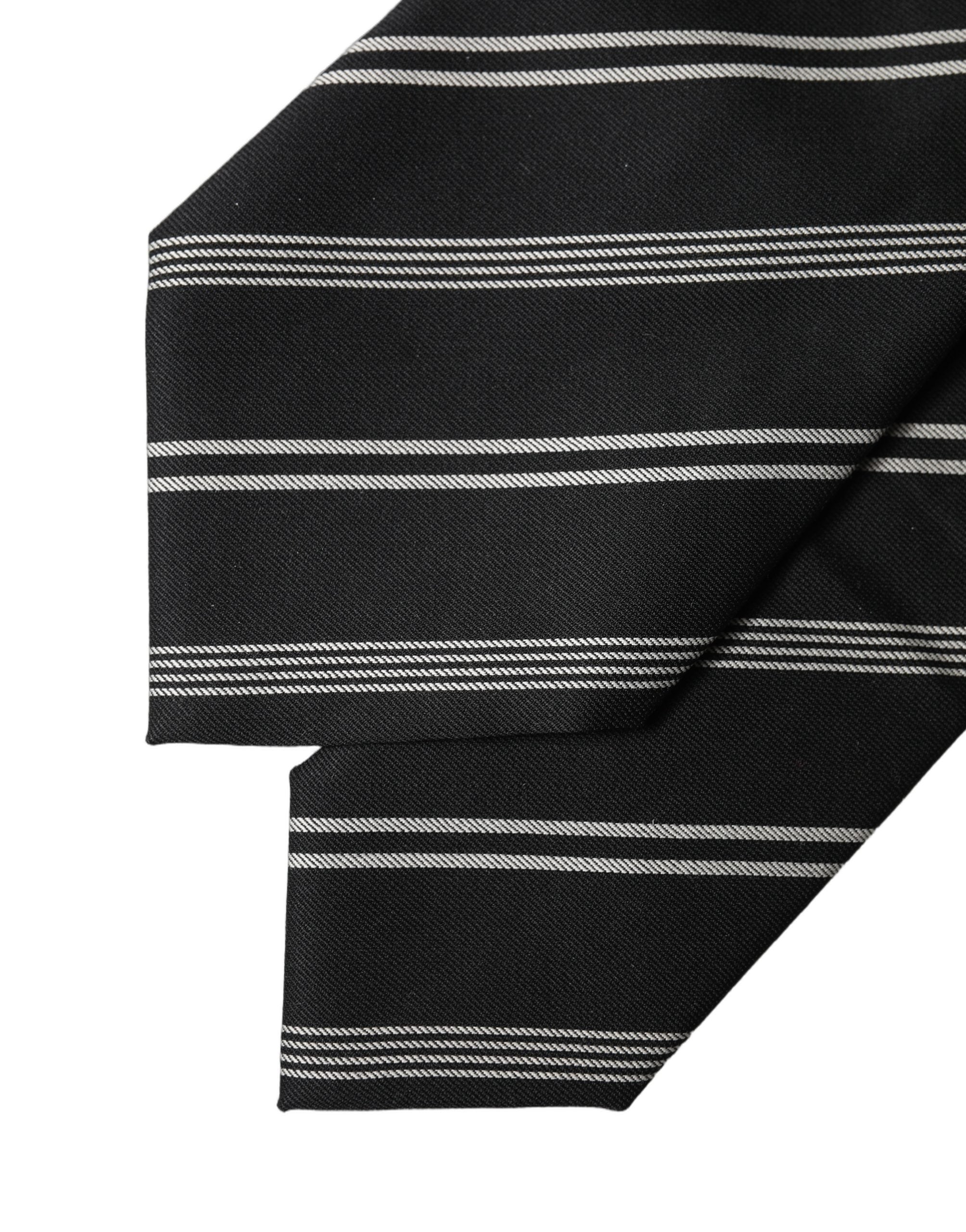 Dolce & Gabbana Black White Stripes Silk Adjustable Women Necktie Tie