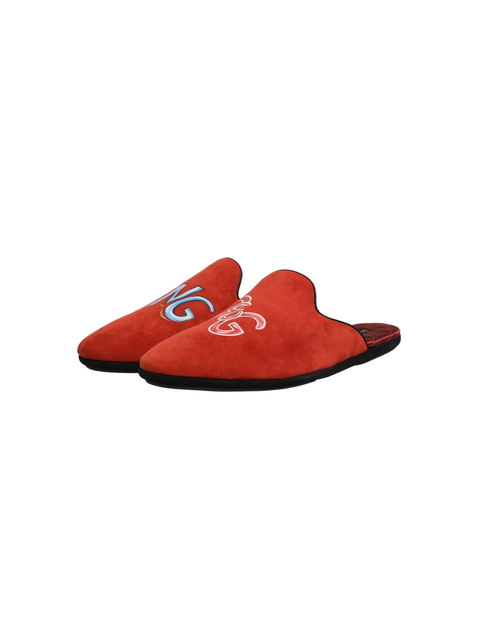 Dolce & Gabbana Red Suede DG King Men House Slipper Shoes