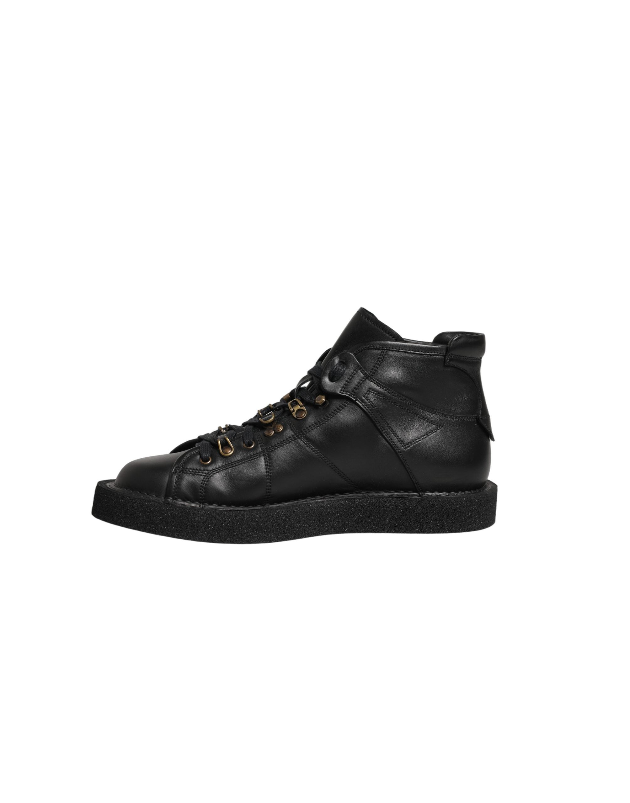 Dolce & Gabbana Black Leather Lace Up Men Ankle Boots Shoes