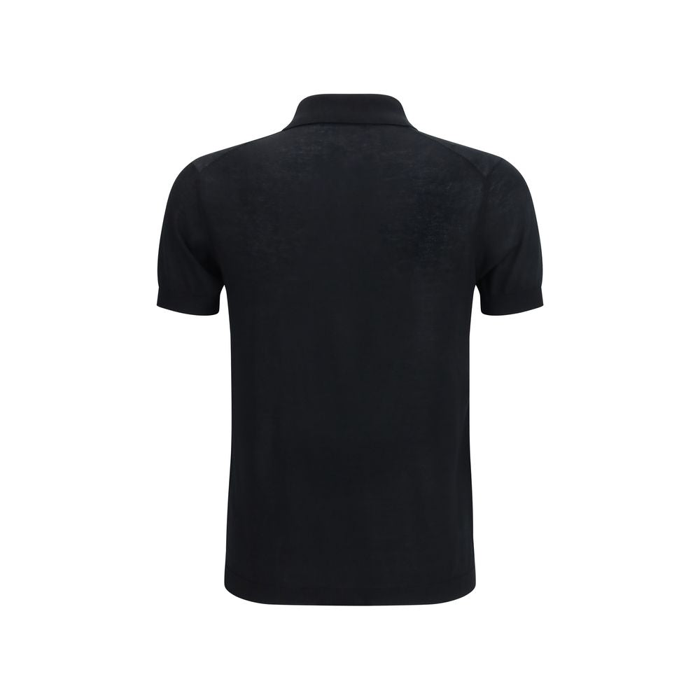 Aragona Cashmere Black Cotton Polo Shirt