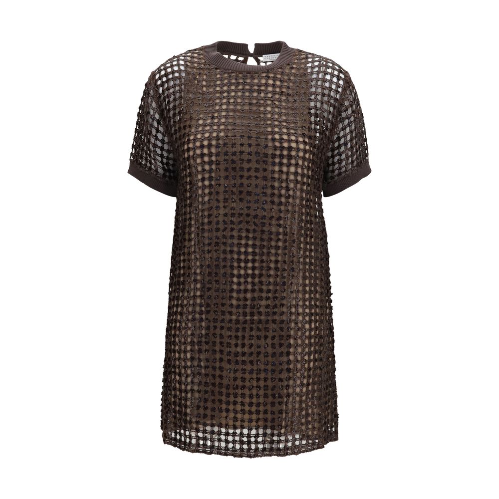 Brunello Cucinelli Brown Silk Cocktail Dress