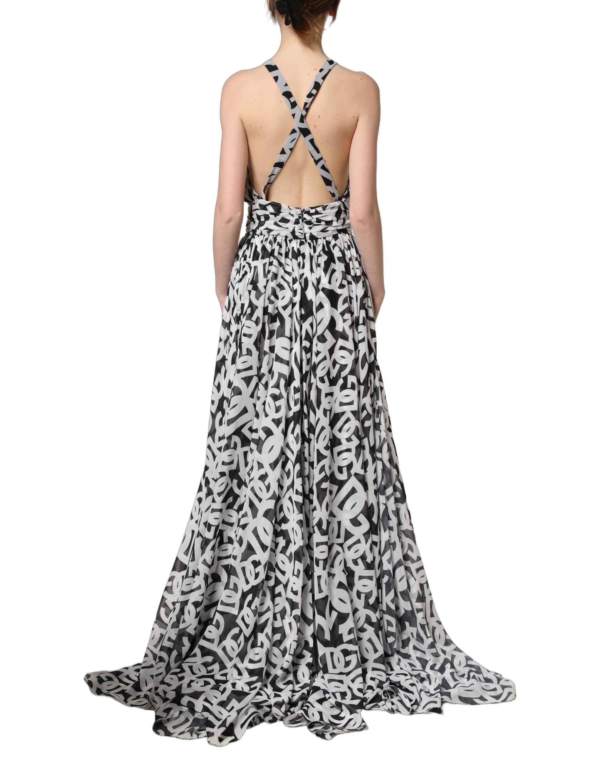 Dolce & Gabbana Black White Logo Sleeveless Floor Length Maxi Dress