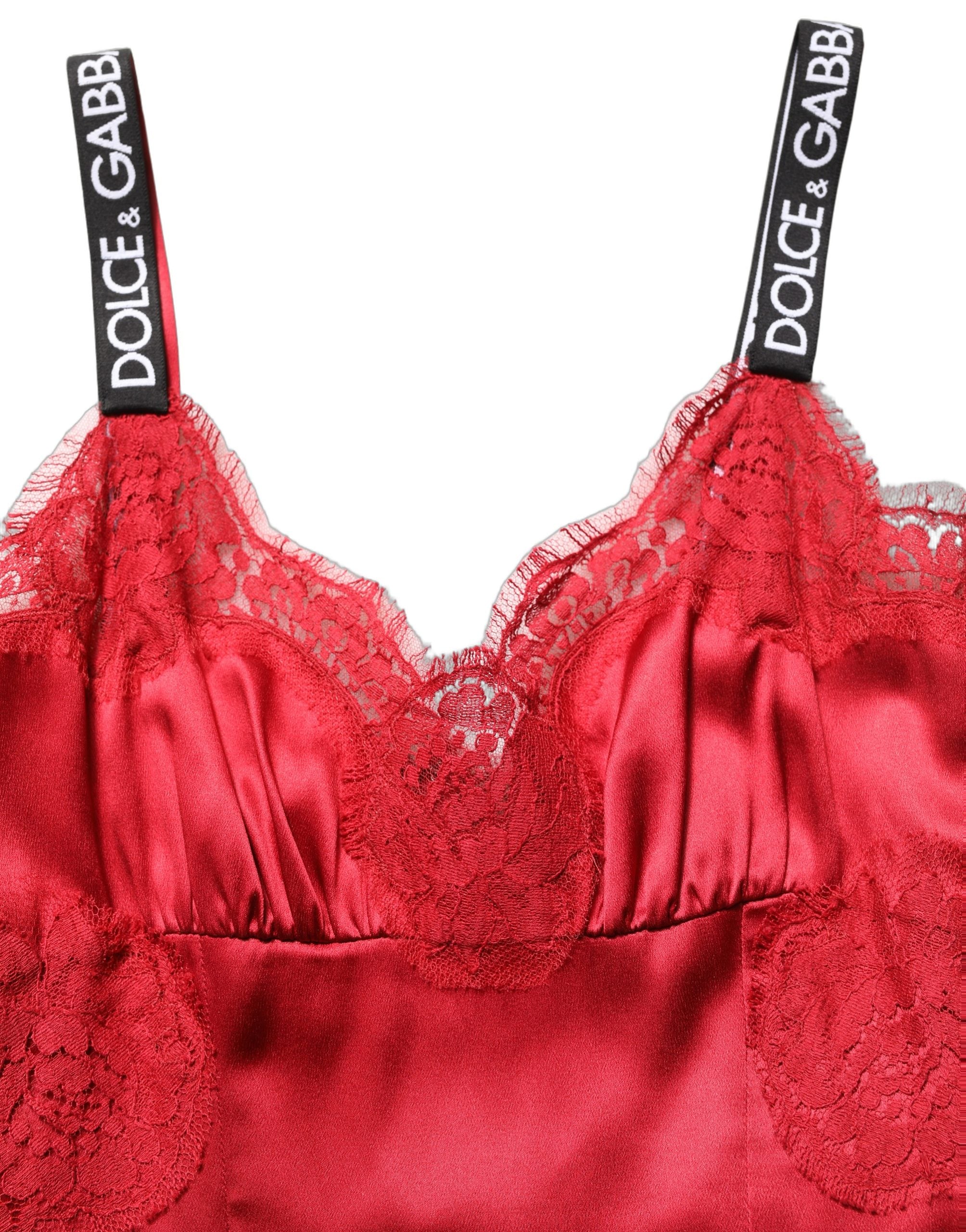 Dolce & Gabbana Red Silk Sleeveless Maxi Long Lace Trim Dress