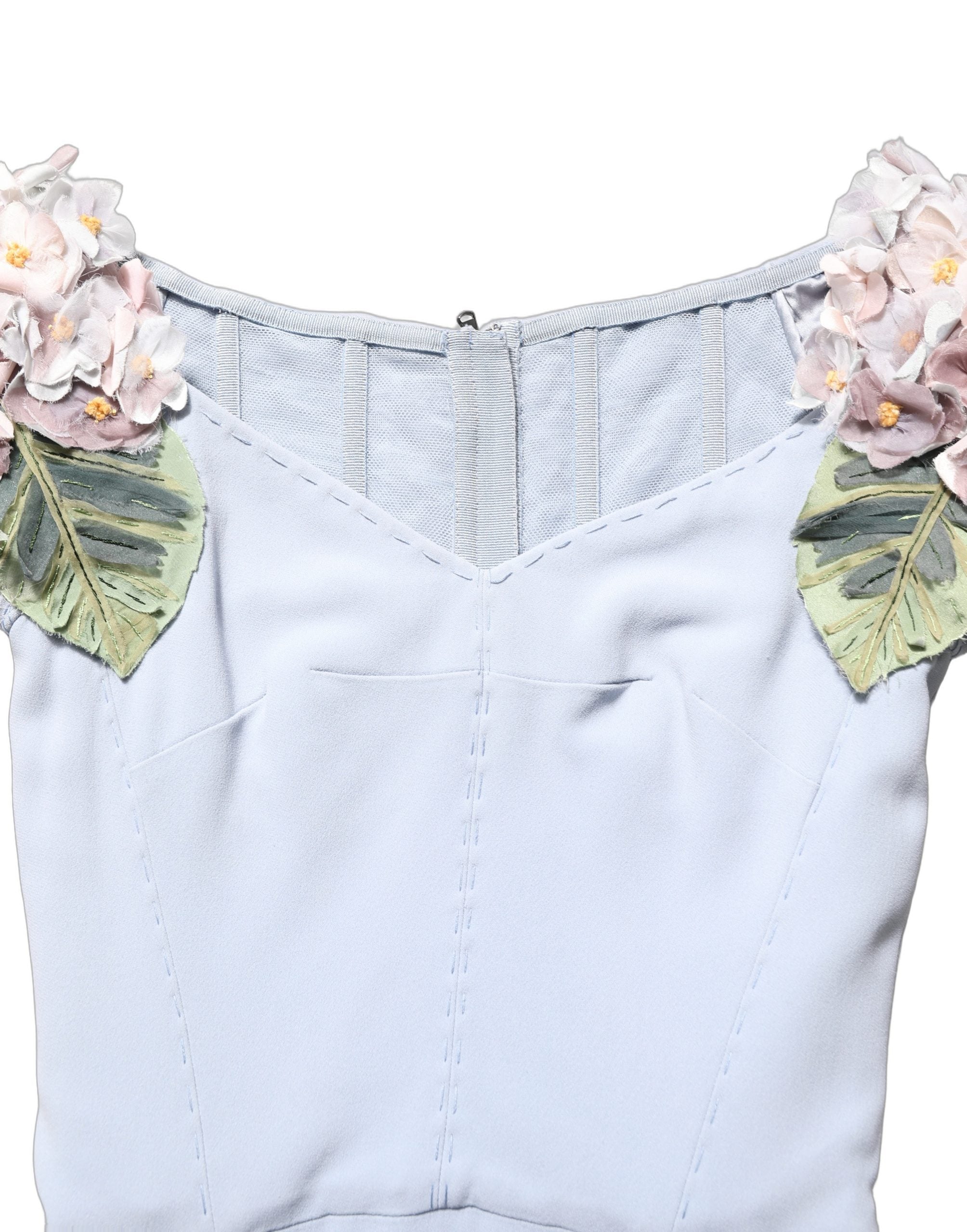 Dolce & Gabbana Light Blue Hydrangea Embellished Cap Sleeve Dress