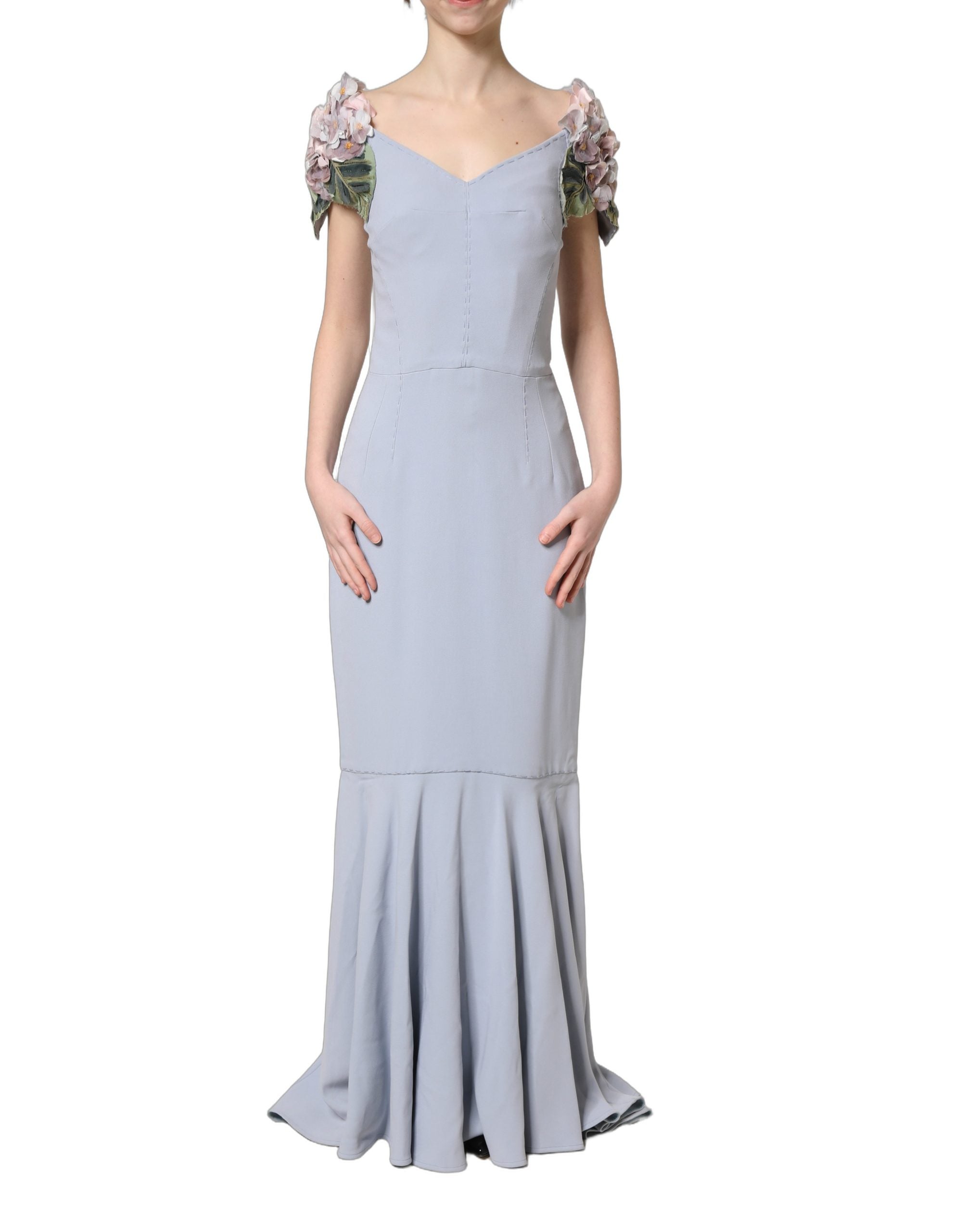 Dolce & Gabbana Light Blue Hydrangea Embellished Cap Sleeve Dress