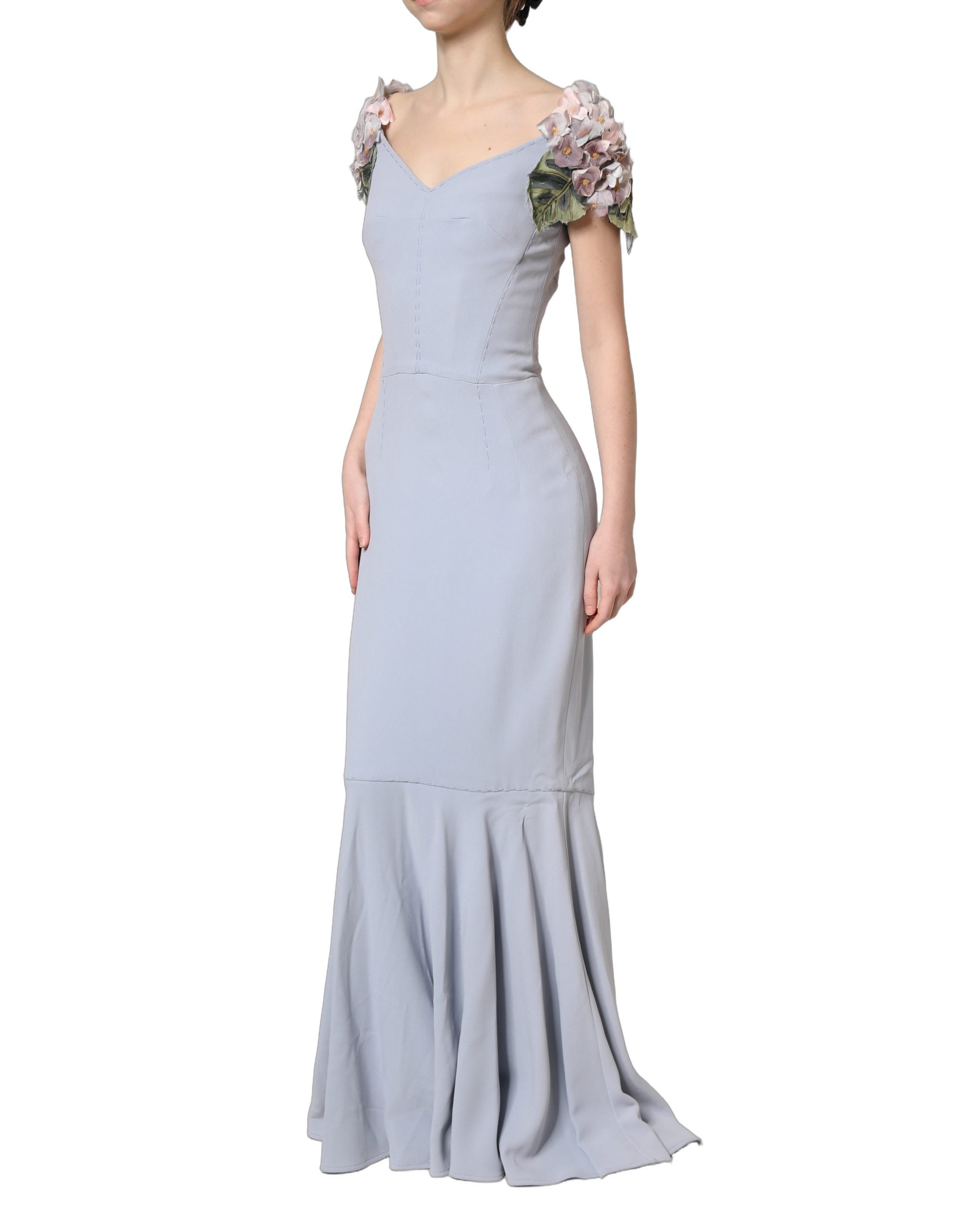 Dolce & Gabbana Light Blue Hydrangea Embellished Cap Sleeve Dress