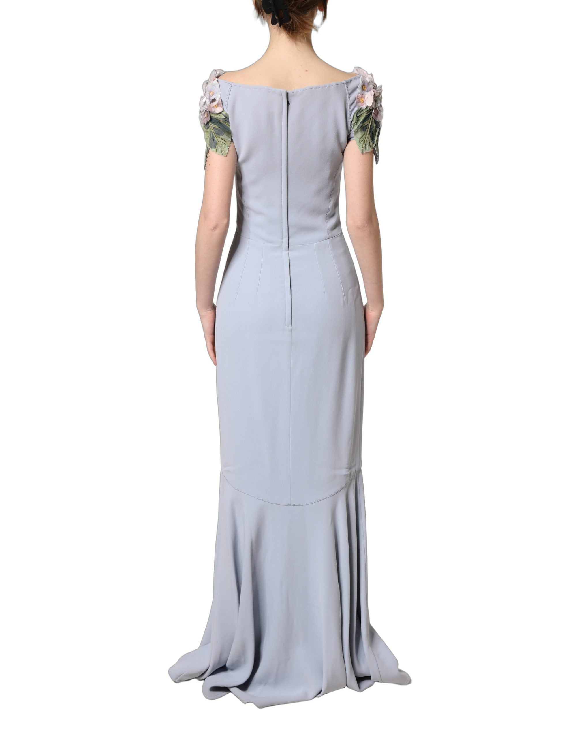 Dolce & Gabbana Light Blue Hydrangea Embellished Cap Sleeve Dress