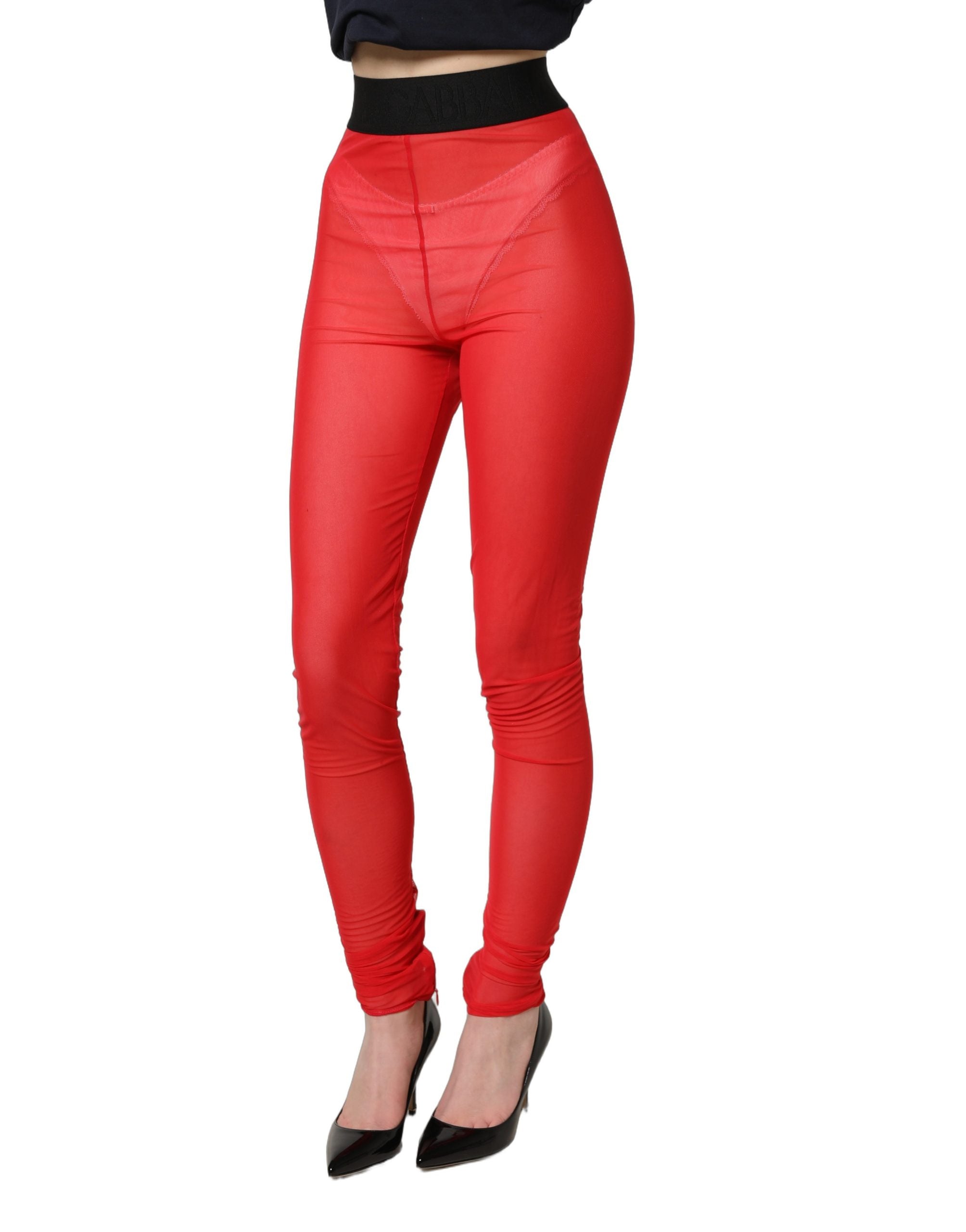 Dolce & Gabbana Red Nylon Stretch Slim Legging Trouser Pants