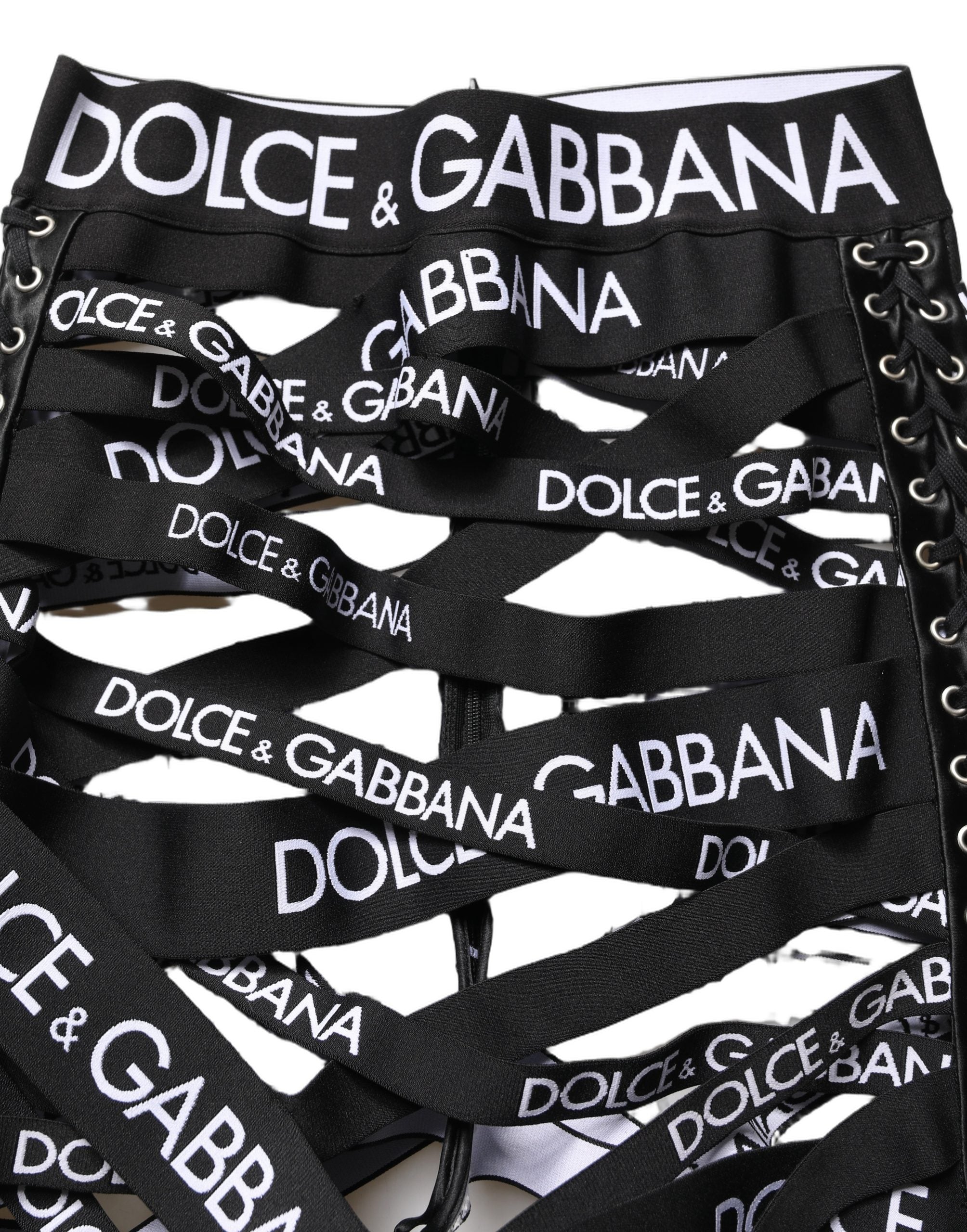 Dolce & Gabbana Black Logo Tape Cut Out Skinny High Waist Pants