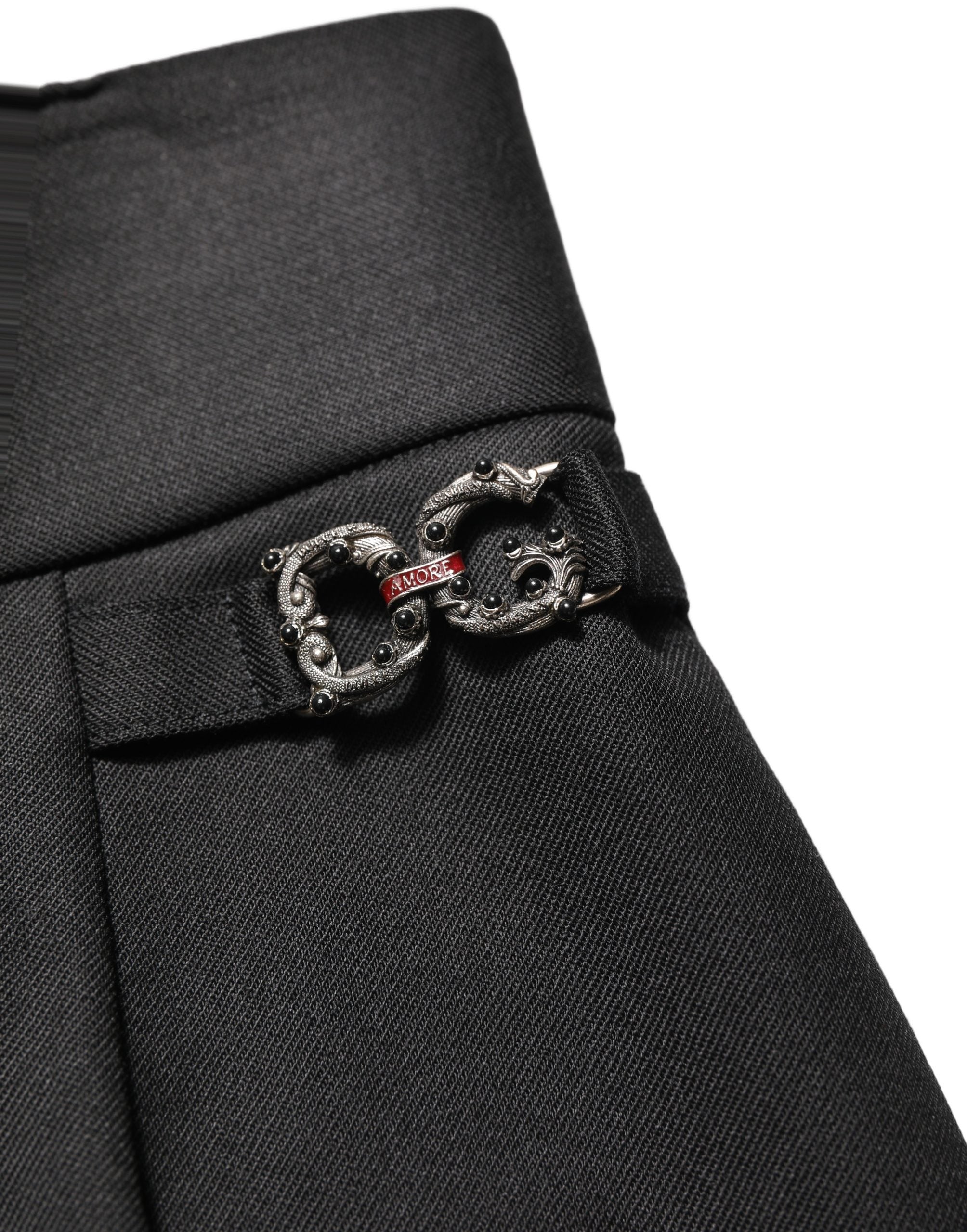 Dolce & Gabbana Black Wool High Waisted Logo Trouser Pants