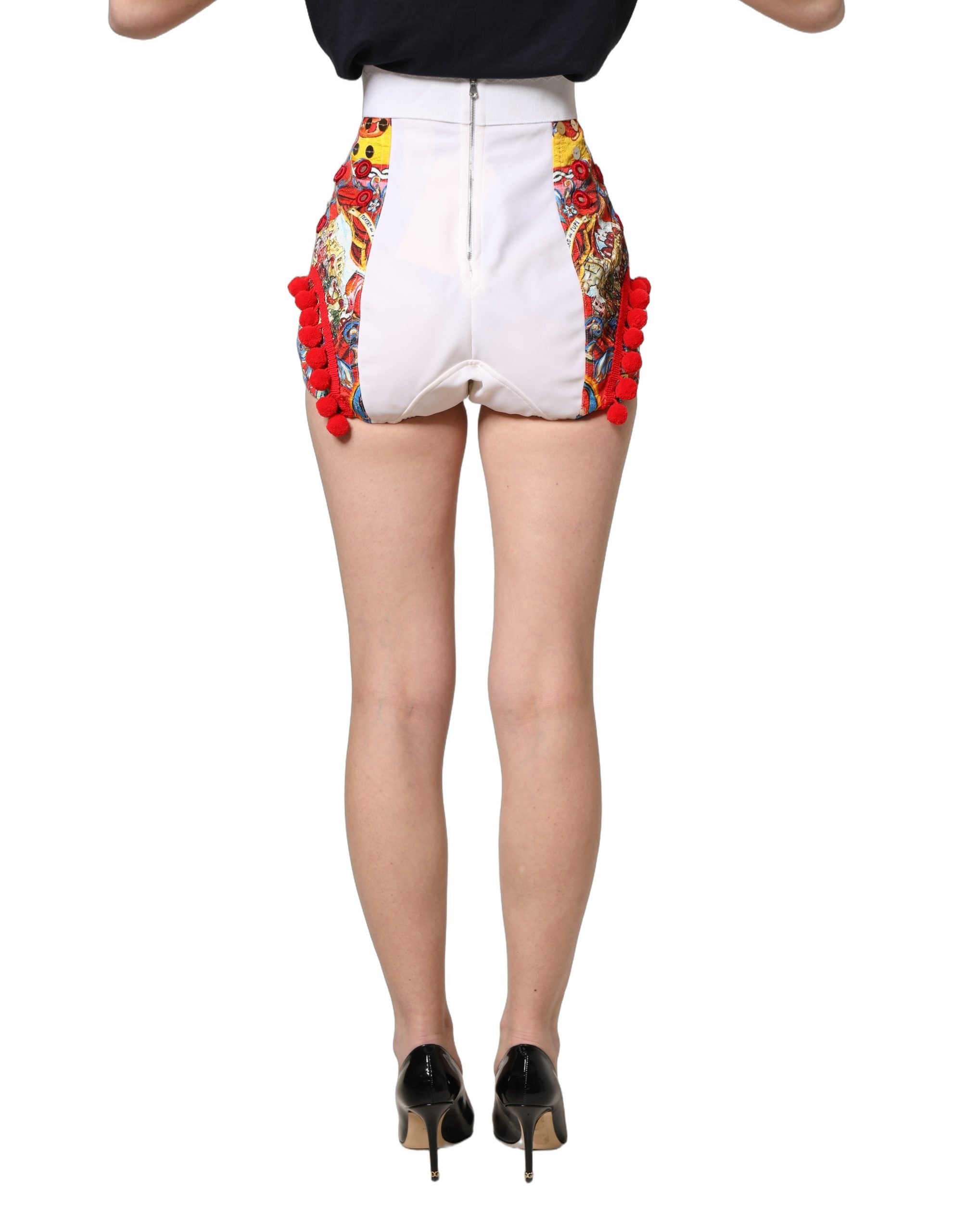 Dolce & Gabbana Multicolor Brocade Jewelled High Waist Hotpants Skirt