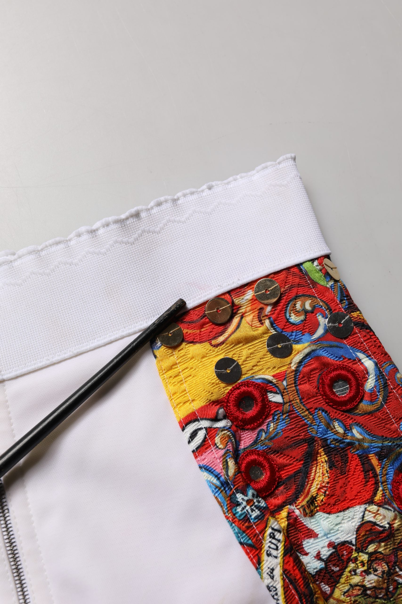 Dolce & Gabbana Multicolor Brocade Jewelled High Waist Hotpants Skirt