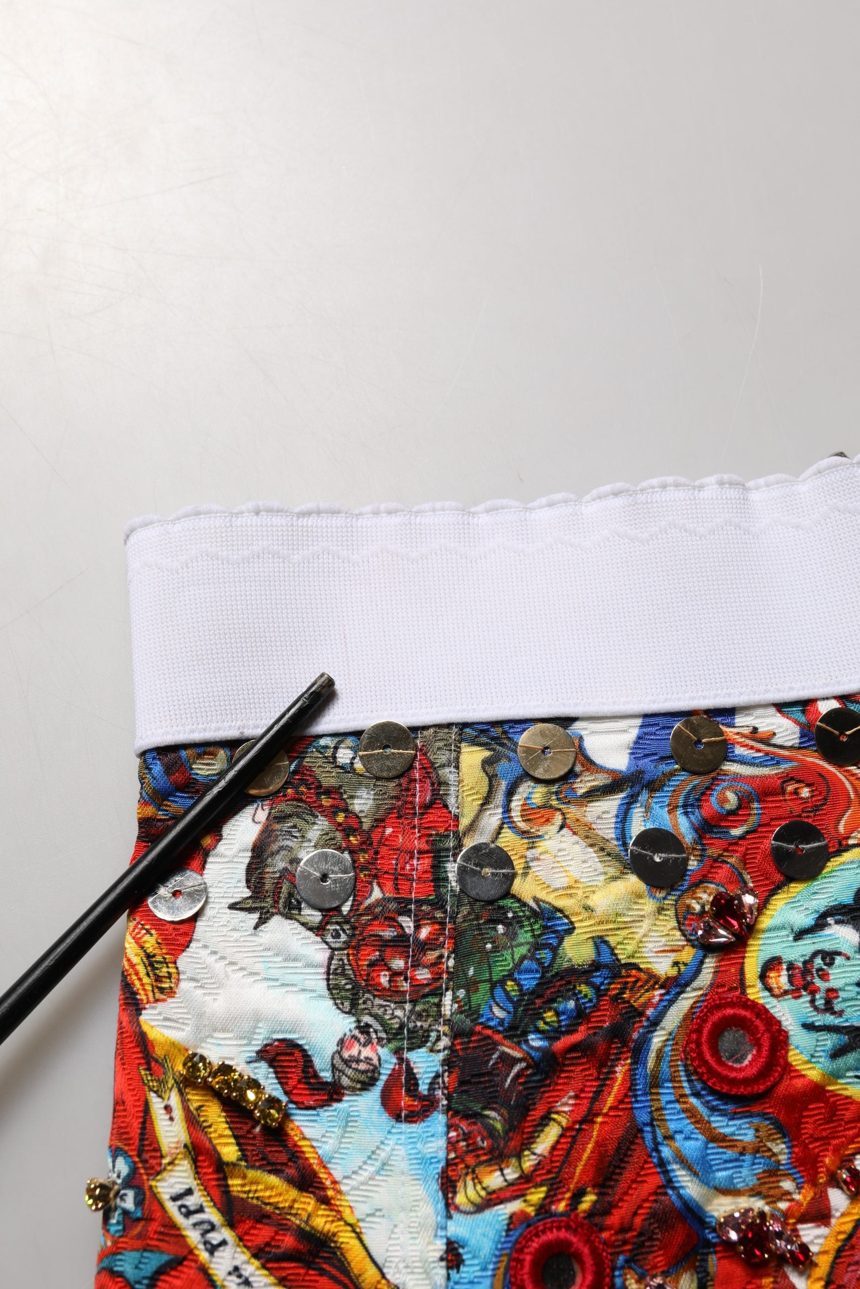 Dolce & Gabbana Multicolor Brocade Jewelled High Waist Hotpants Skirt
