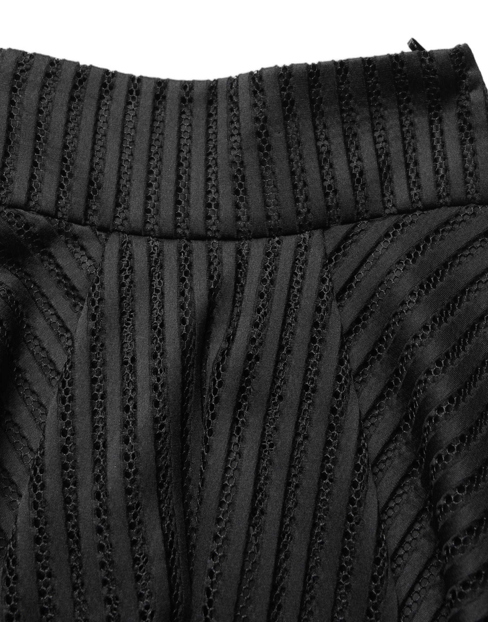 PINKO Cotton Striped Flared Silhouette Aline Midi Black
