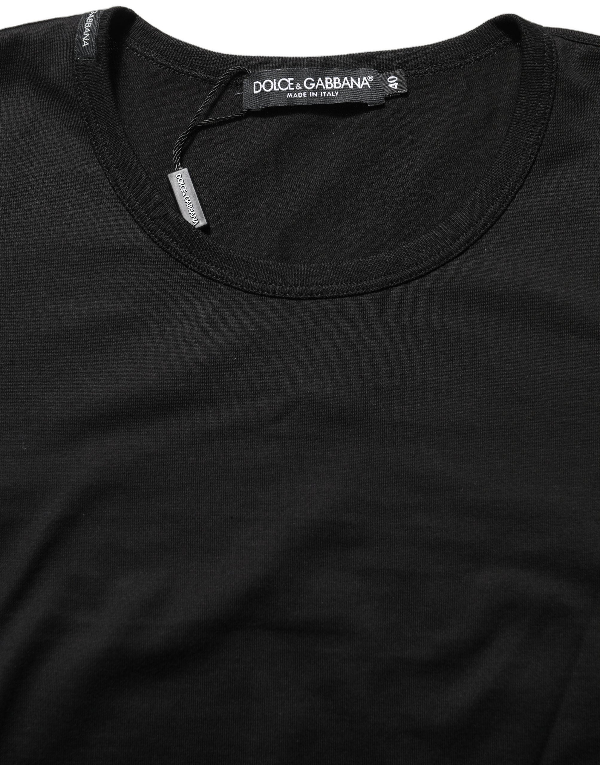 Dolce & Gabbana Black Cotton Round Neck Short Sleeves T-Shirt