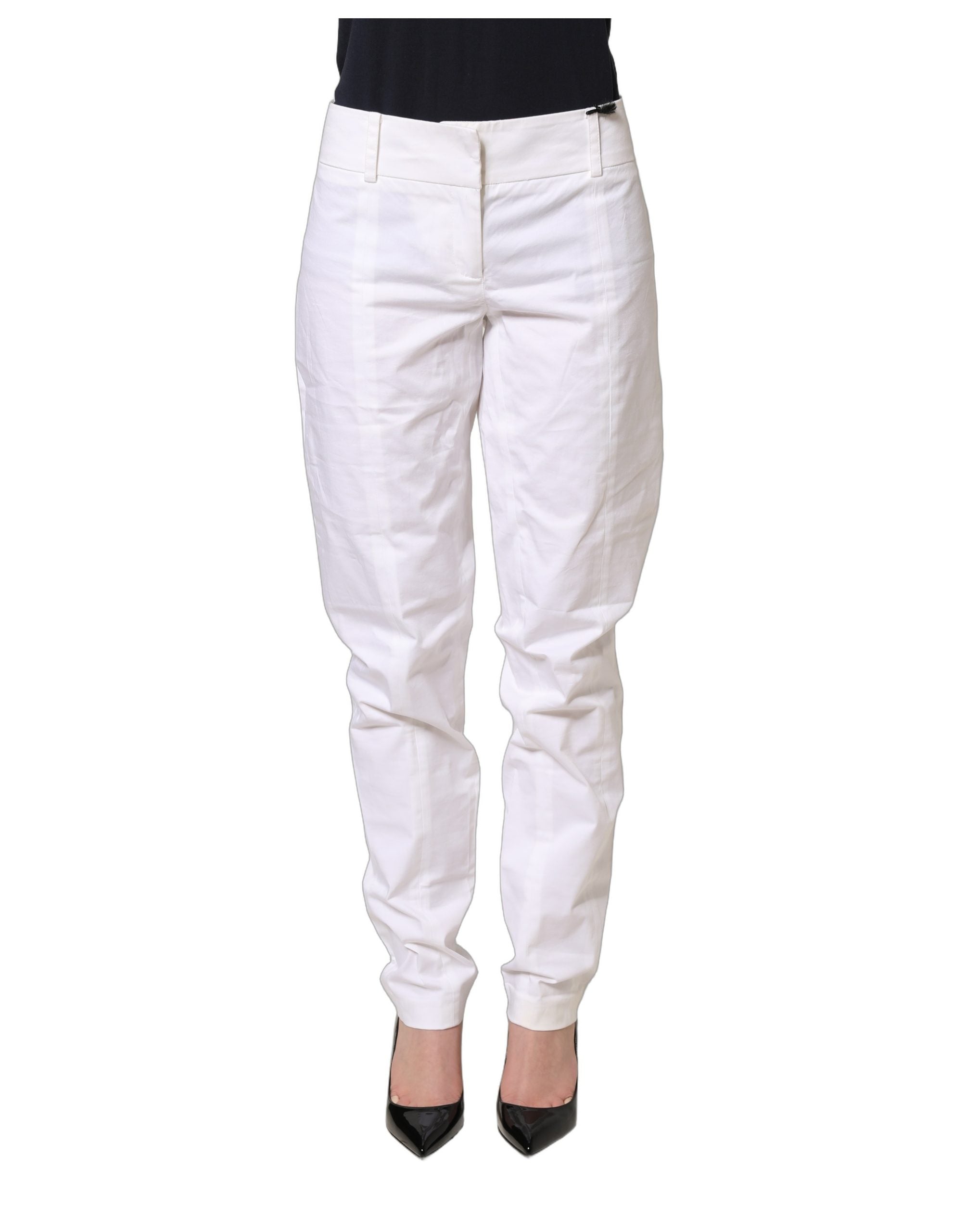 Patrizia Pepe White Mid Waist Tapered Formal Trousers Pants