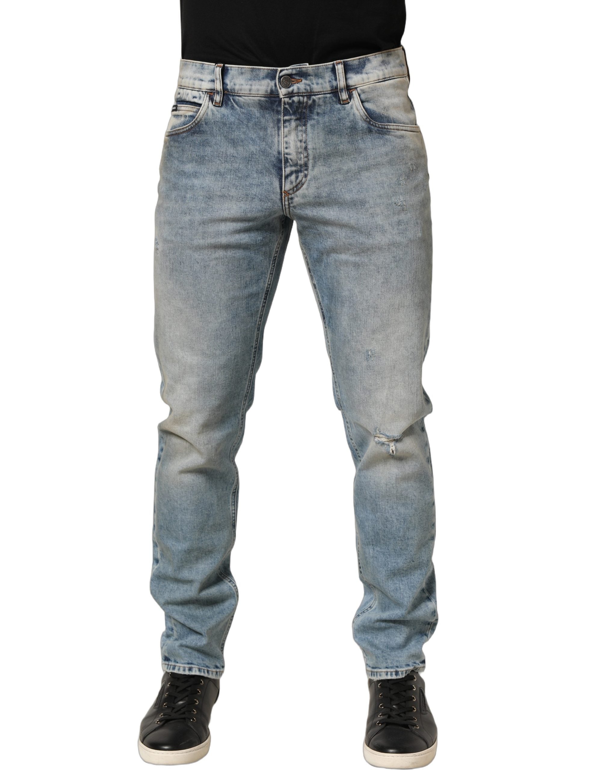 Dolce & Gabbana Blue Washed Mid Waist Straight Men Denim Jeans