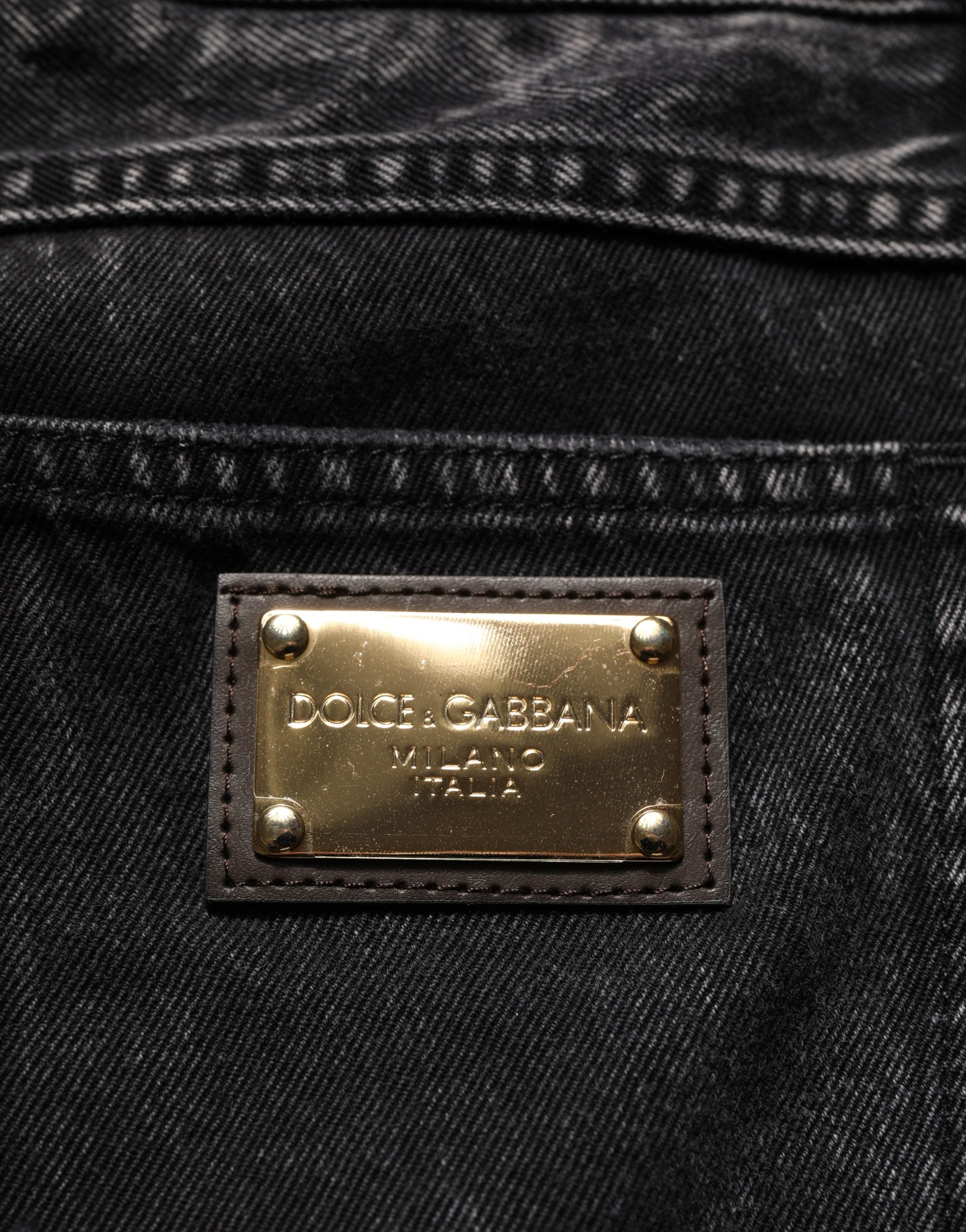 Dolce & Gabbana Black Distressed Cotton Straight Denim Jeans