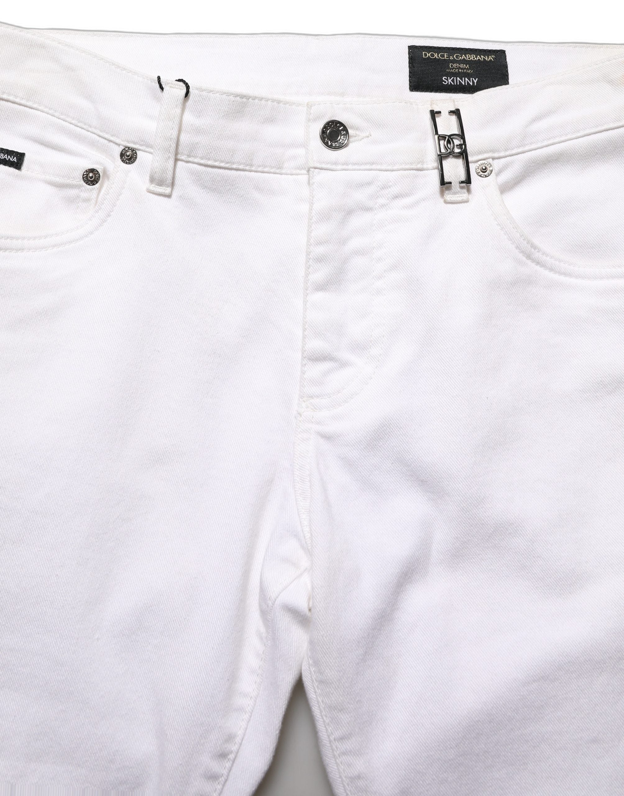Dolce & Gabbana White Cotton Skinny Mid Waist Denim Jeans