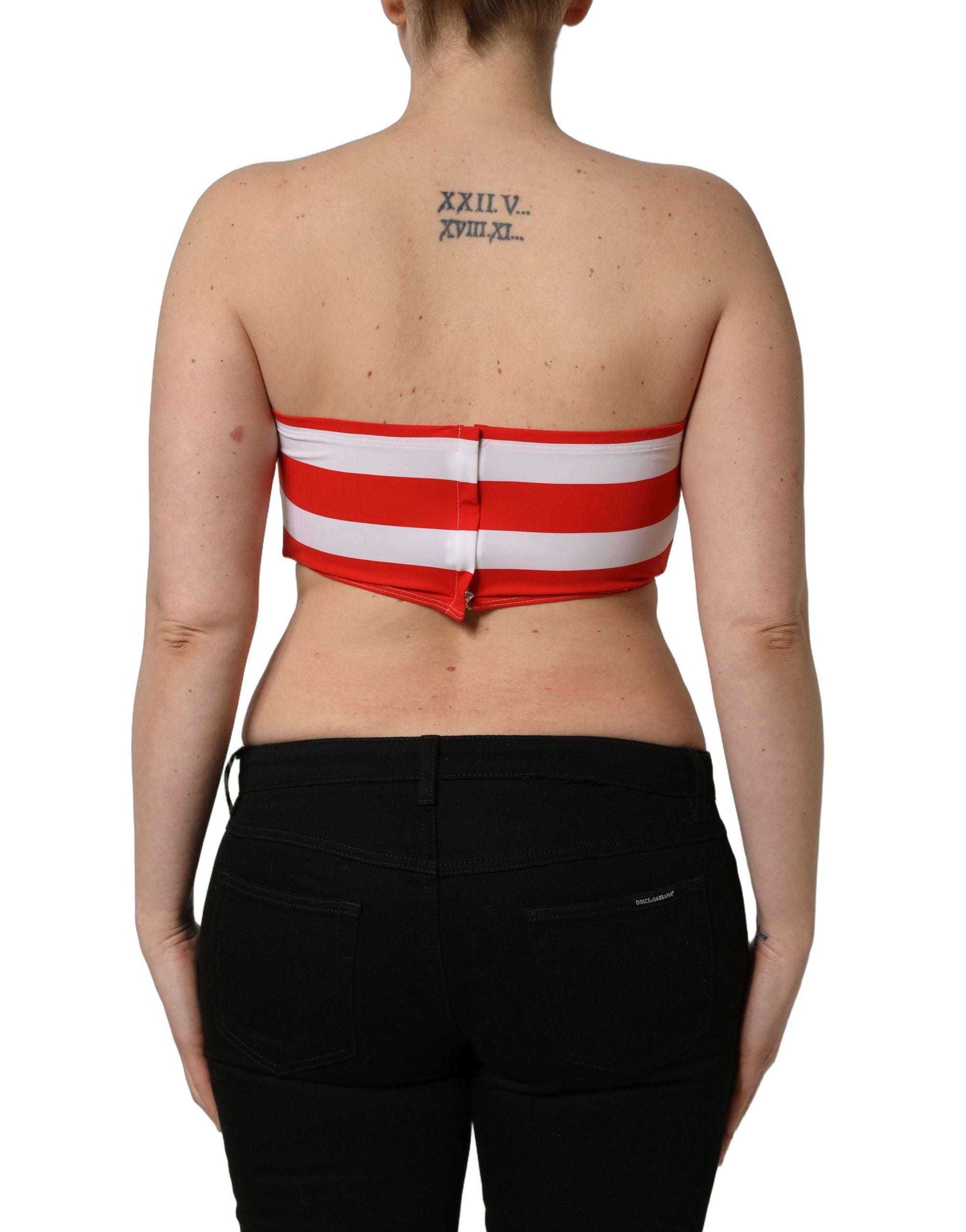 Dolce & Gabbana White Red Nylon Striped Ribbed Tube Crop Top