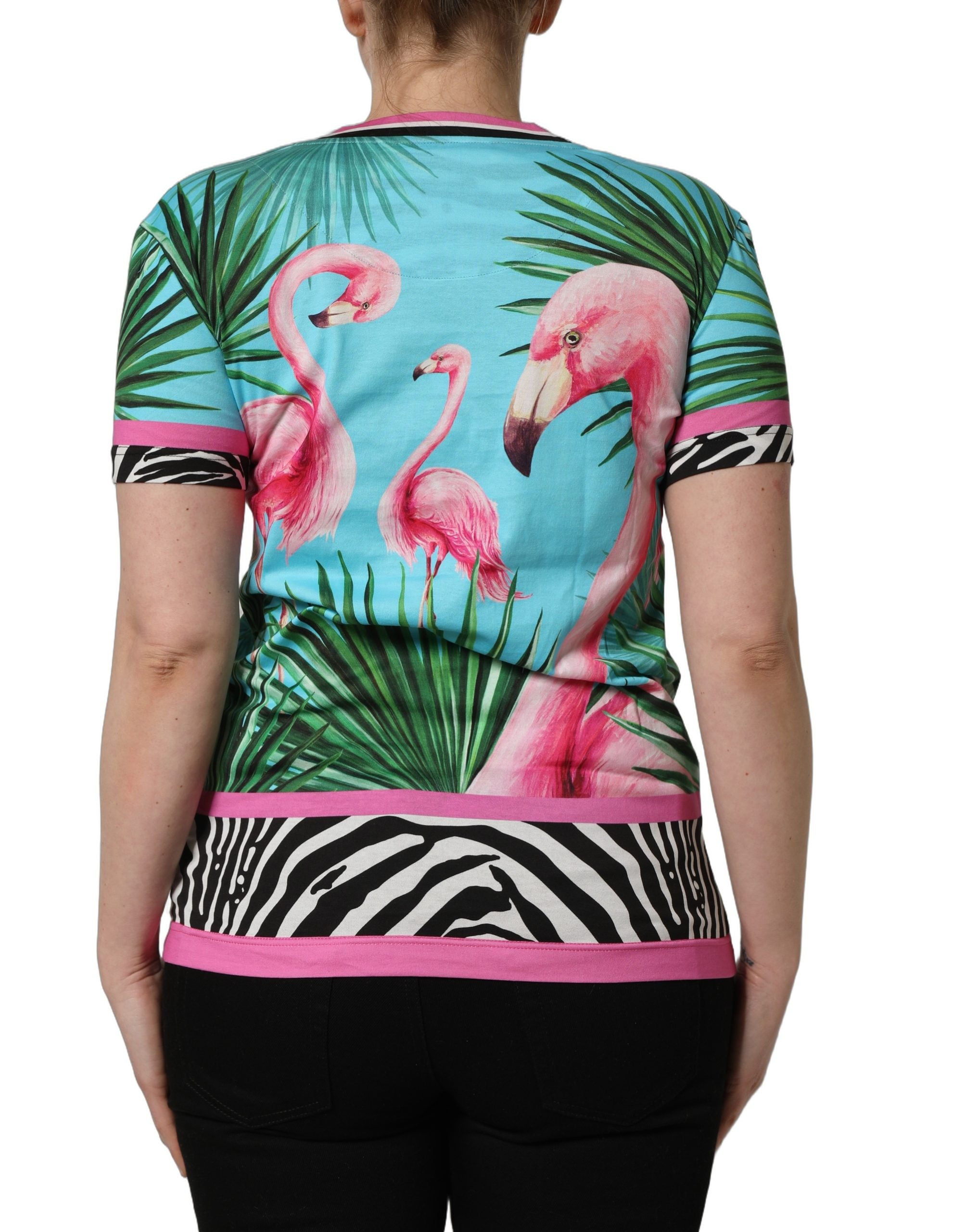Dolce & Gabbana Multicolor Flamingo ZebraStriped Trim T-shirt