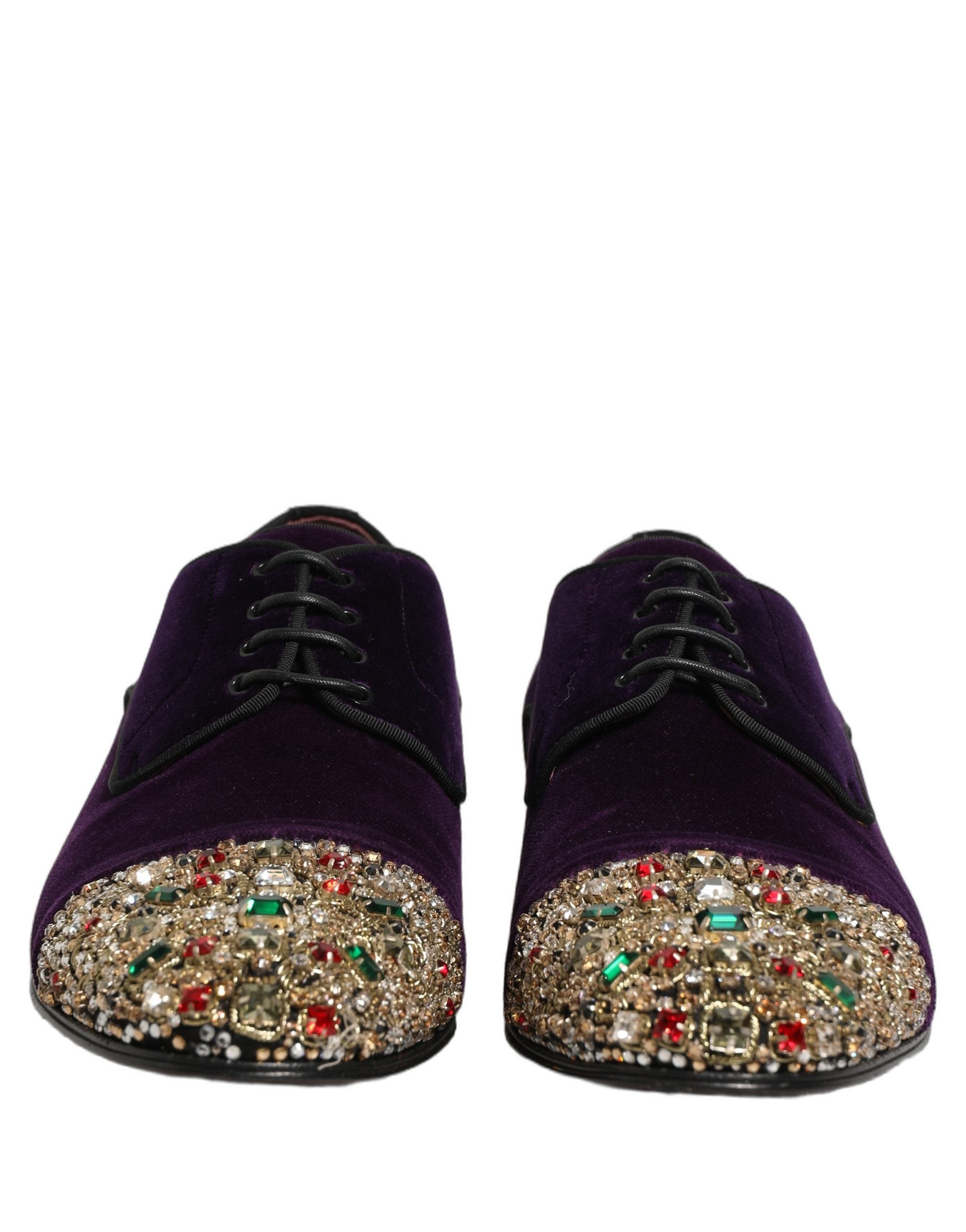 Dolce & Gabbana Violet Suede Embellished Derby Dress Shoes
