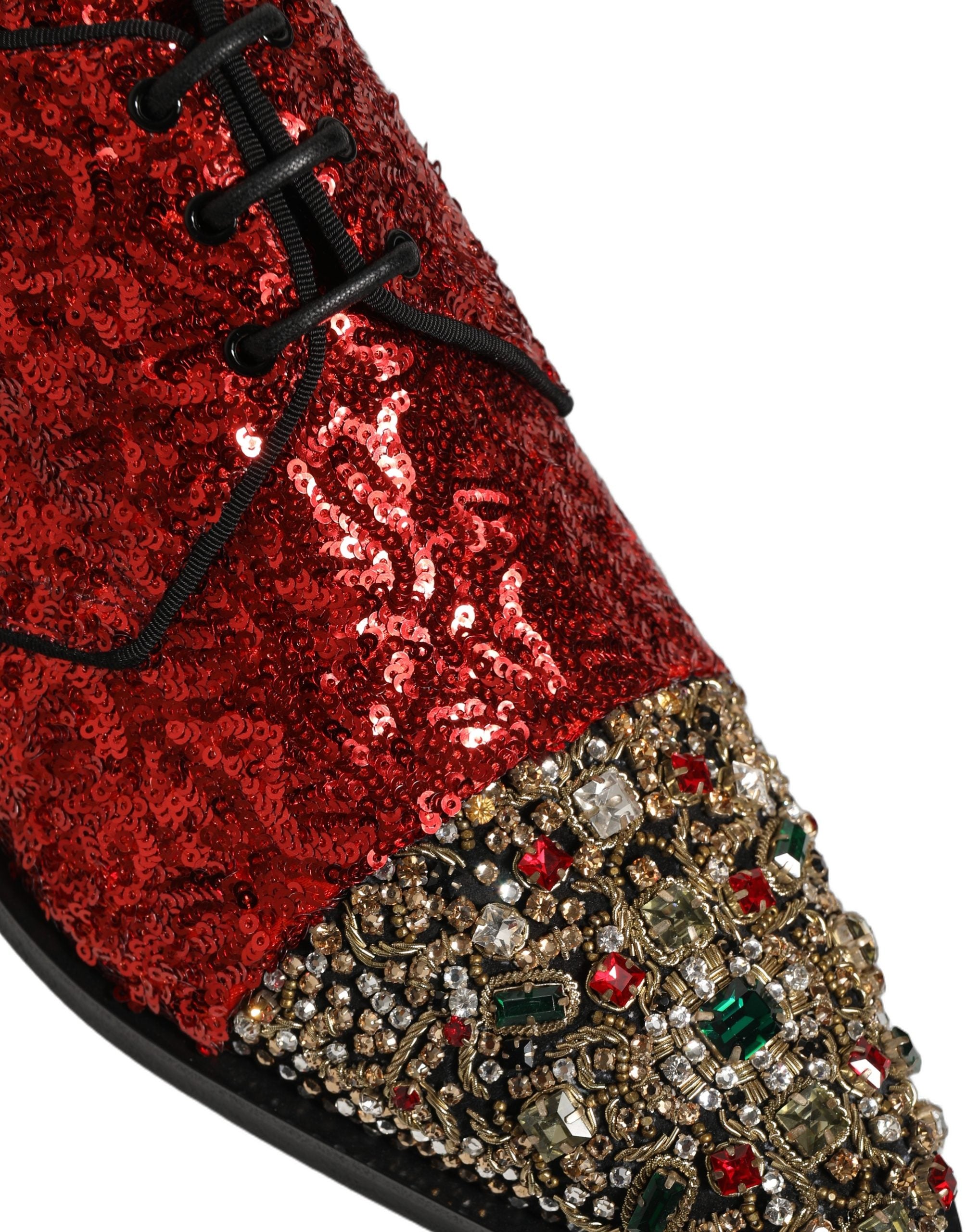 Dolce & Gabbana Red Sequin Embellished Men Derby Dress Shoes