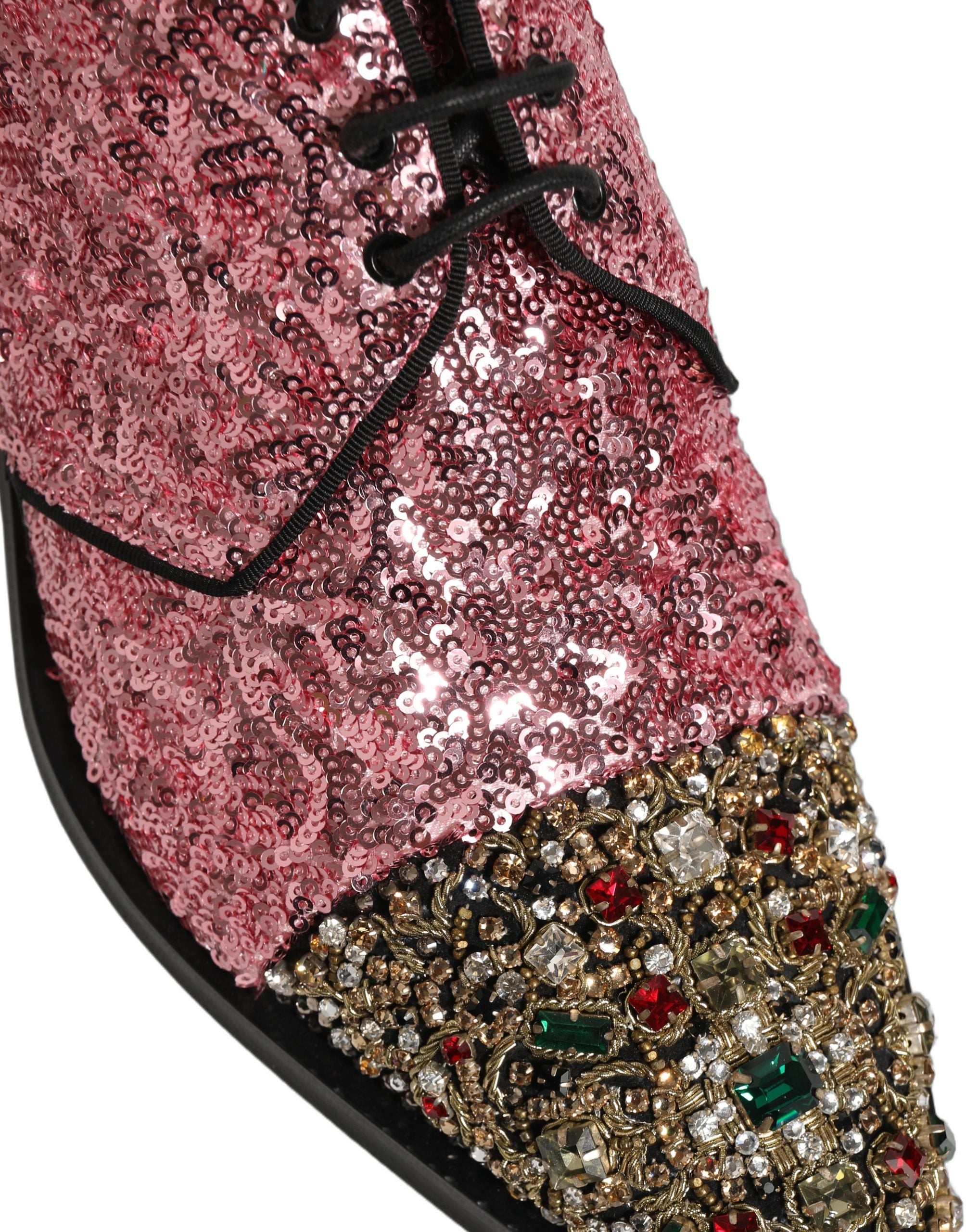 Dolce & Gabbana Pink Sequin Embellished Men Derby Dress Shoes
