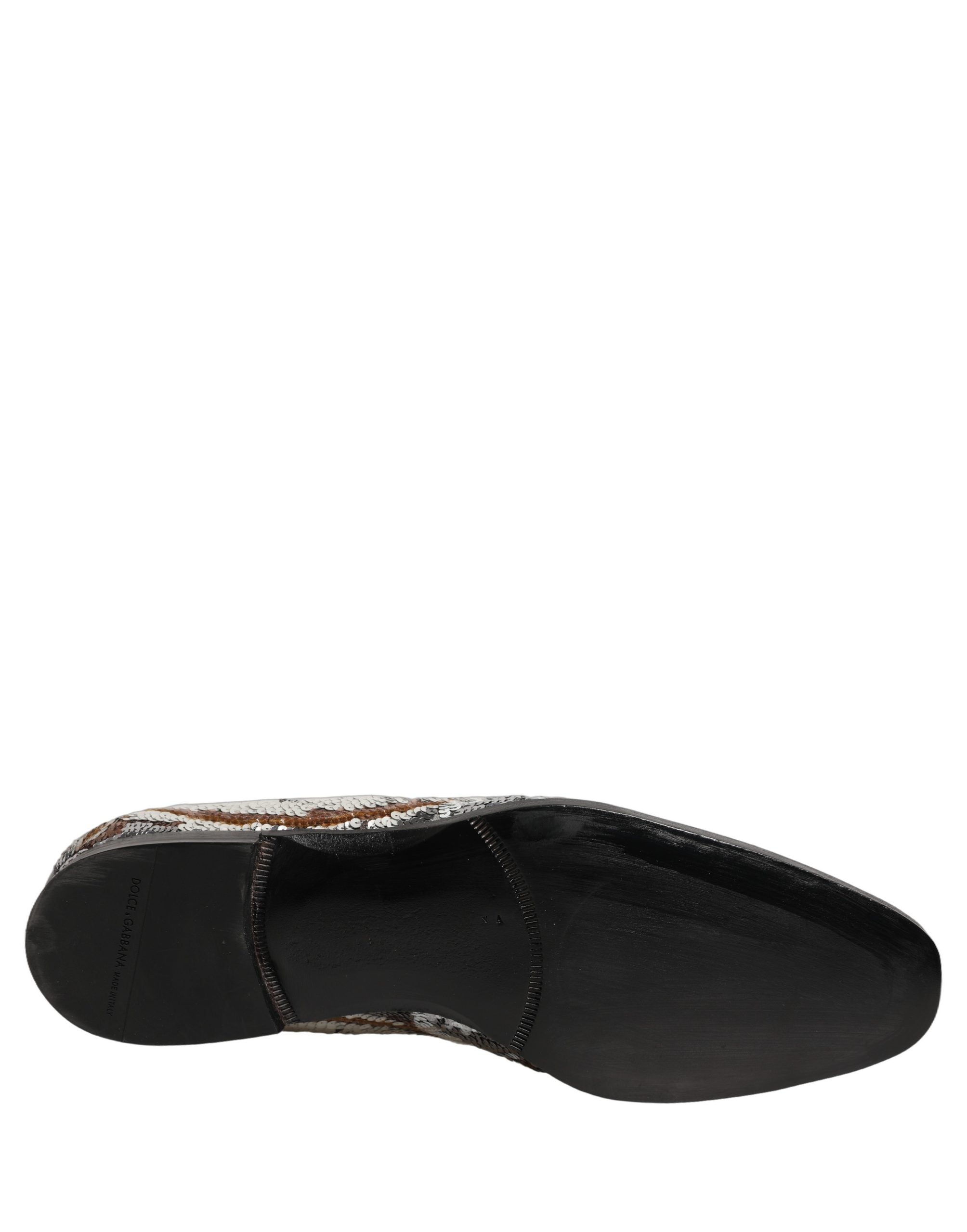Dolce & Gabbana White Gold Sequined Slip On Loafers Shoes