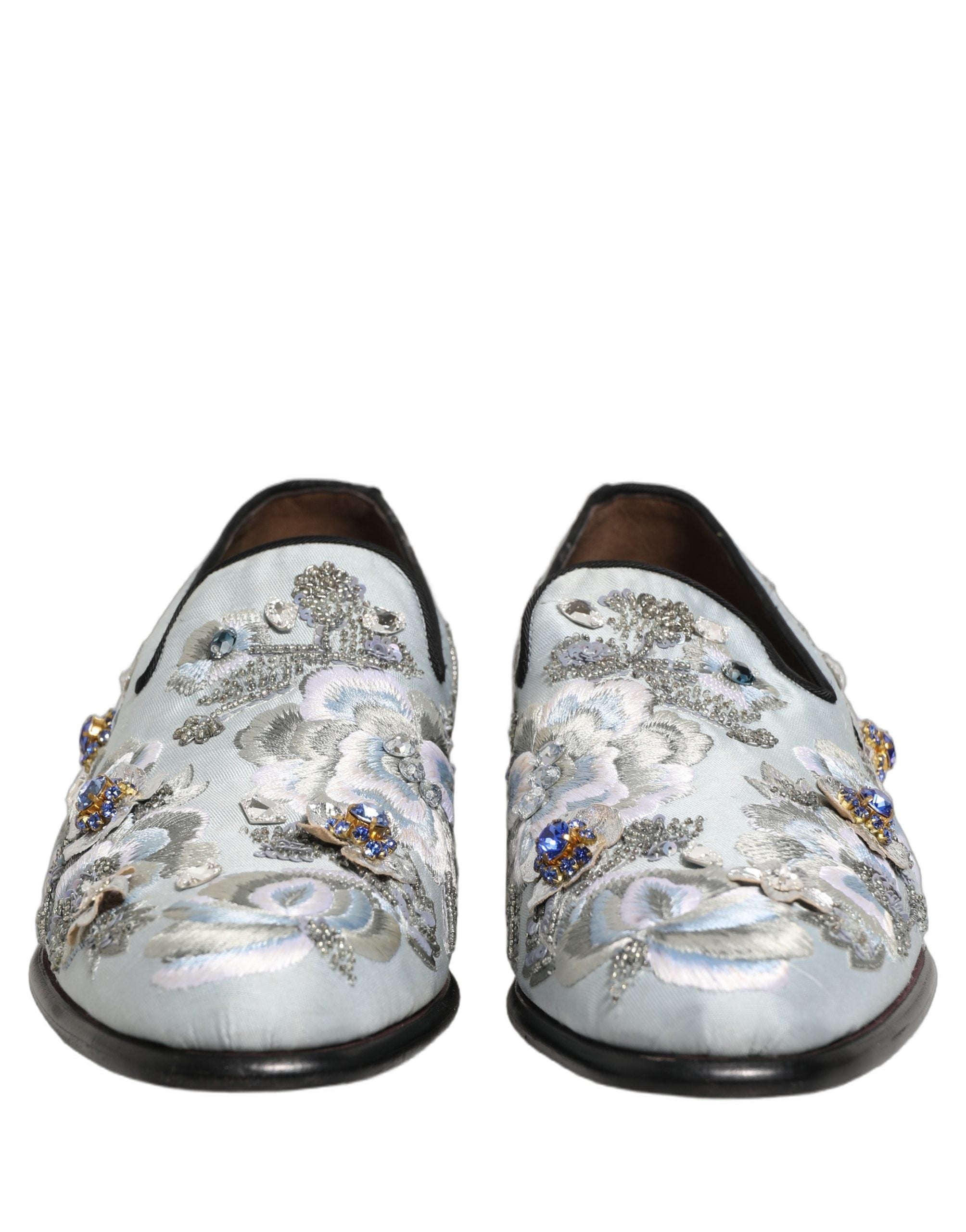 Dolce & Gabbana White Floral Embellished Men Loafers Shoes
