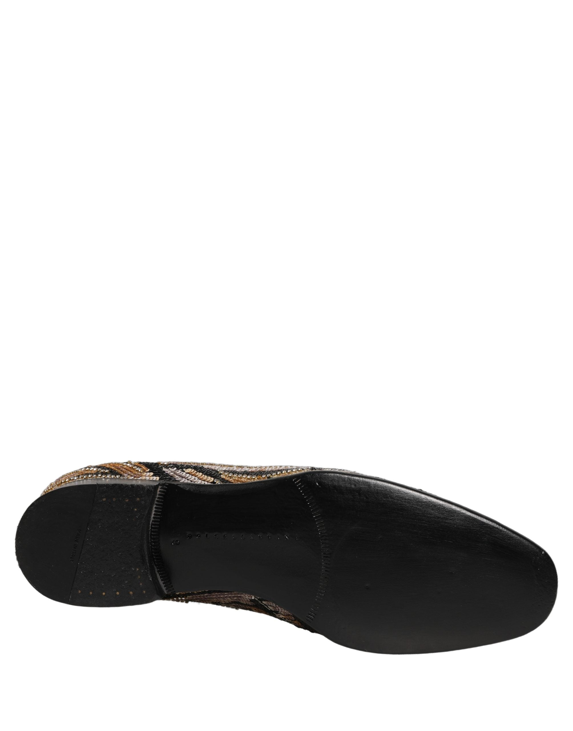 Dolce & Gabbana Gold Striped Sequin Embellished Loafer Shoes