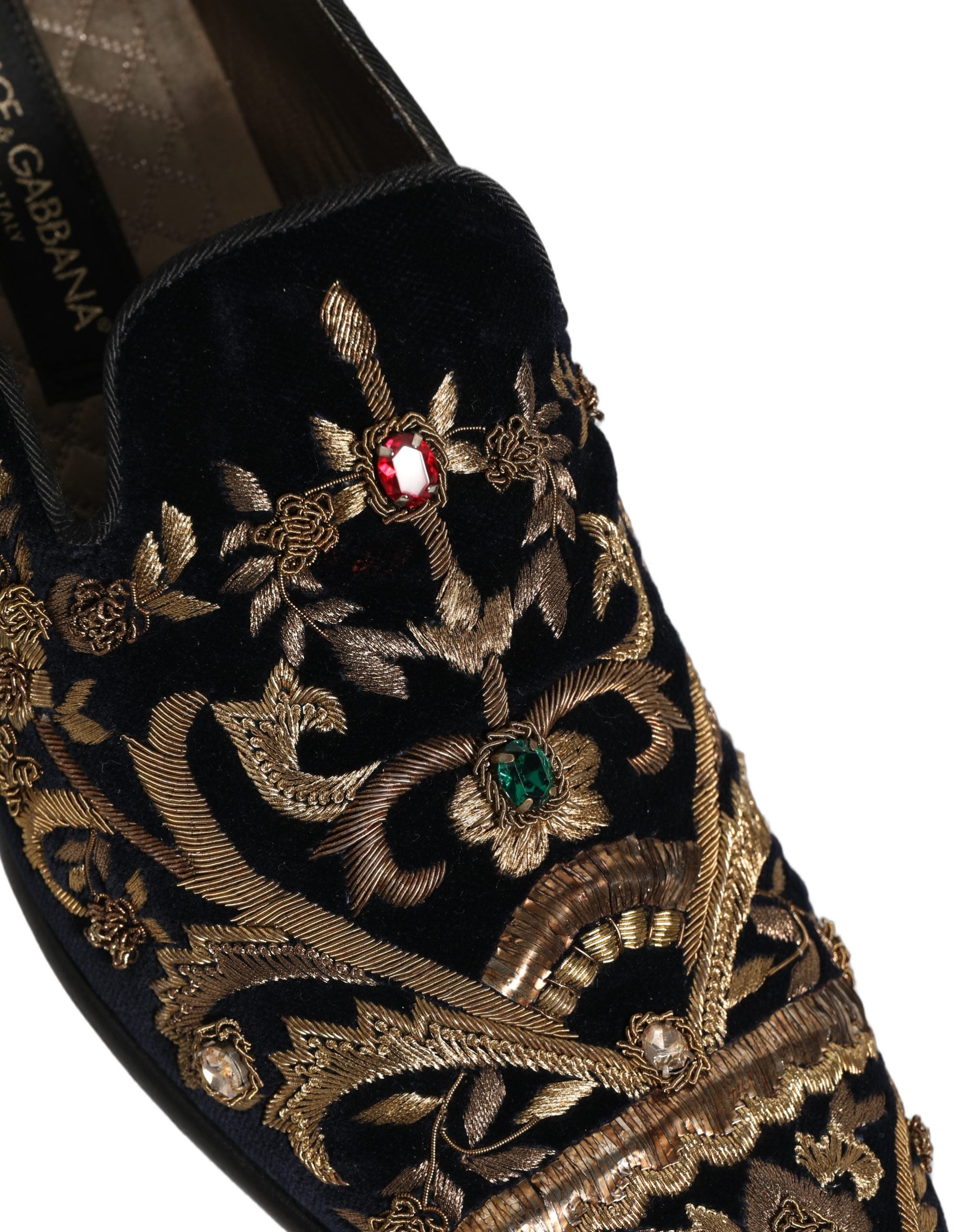 Dolce & Gabbana Black Velvet Embellished Dress Loafers Shoes