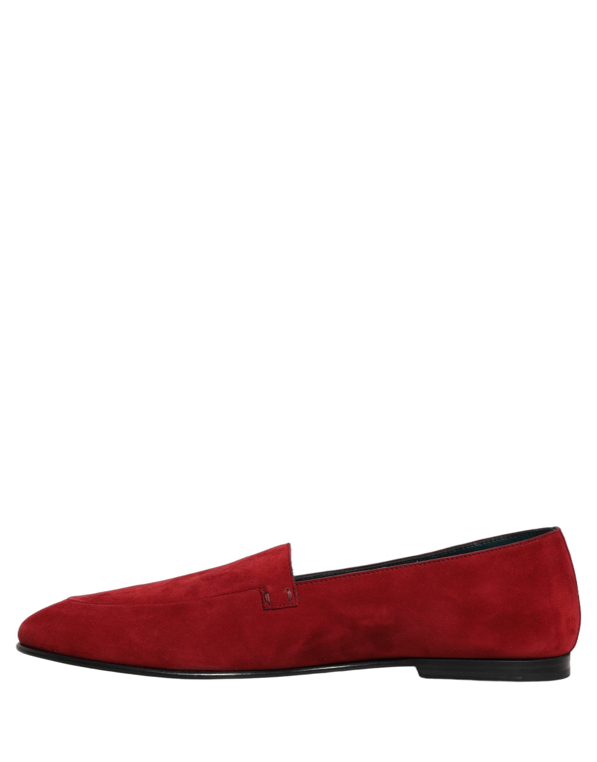 Dolce & Gabbana Red Suede Logo Slip On Flats Loafers Shoes