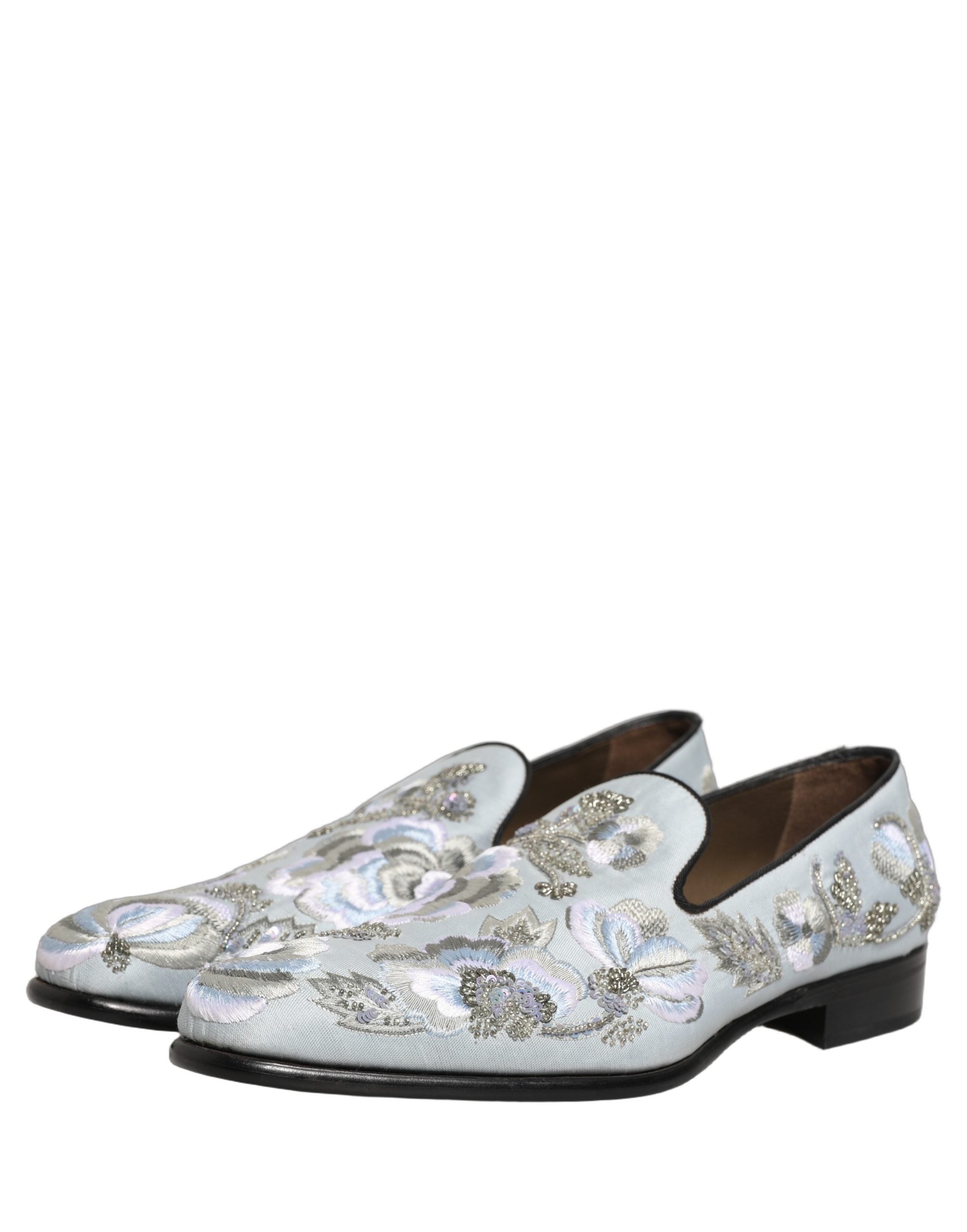 Dolce & Gabbana White Floral Embellished Men Loafers Shoes