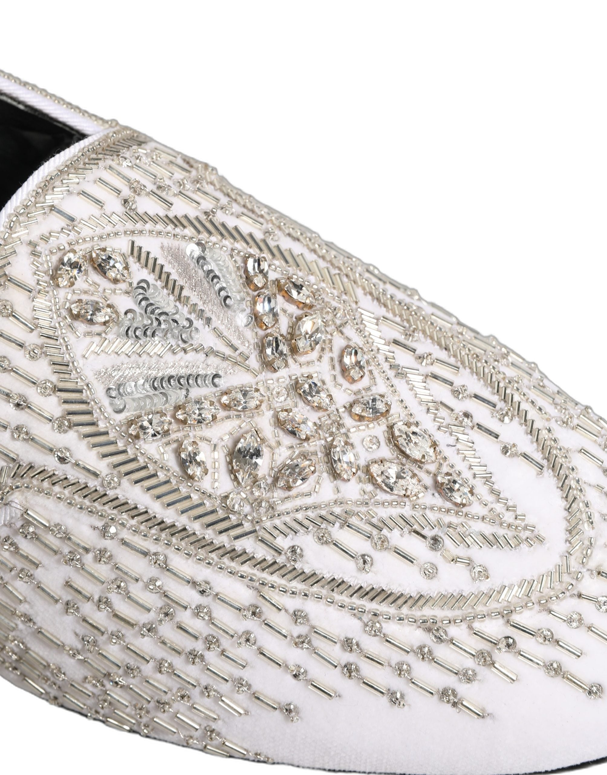 Dolce & Gabbana White Satin Embellished Dress Loafers Shoes