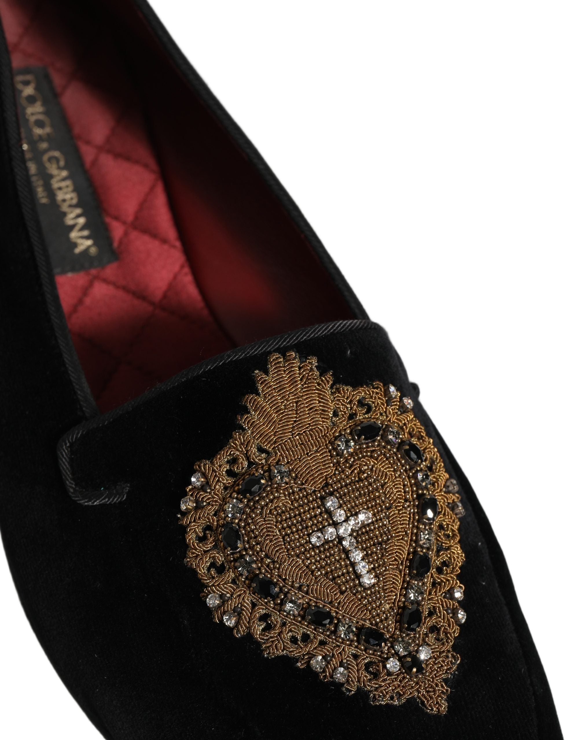 Dolce & Gabbana Black Velvet Sacred Heart Dress Loafers Shoes