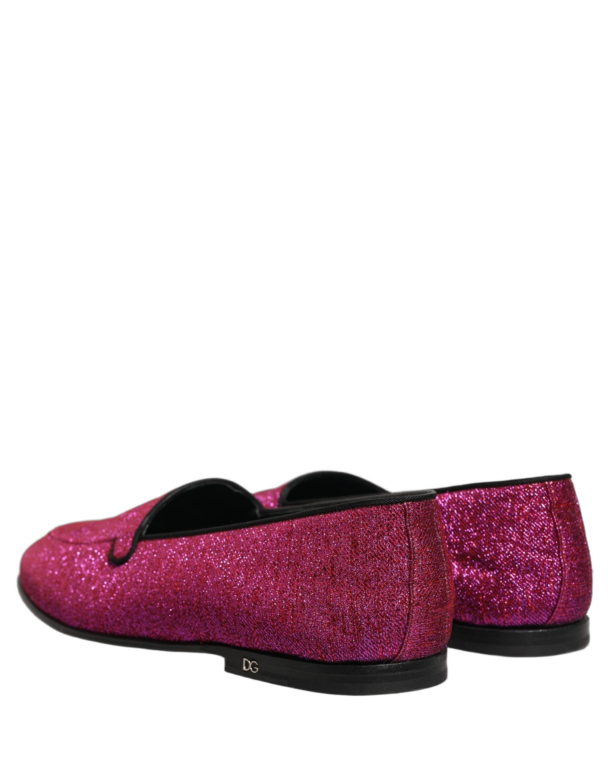 Dolce & Gabbana Pink Glitter Lurex Logo Dress Loafers Shoes