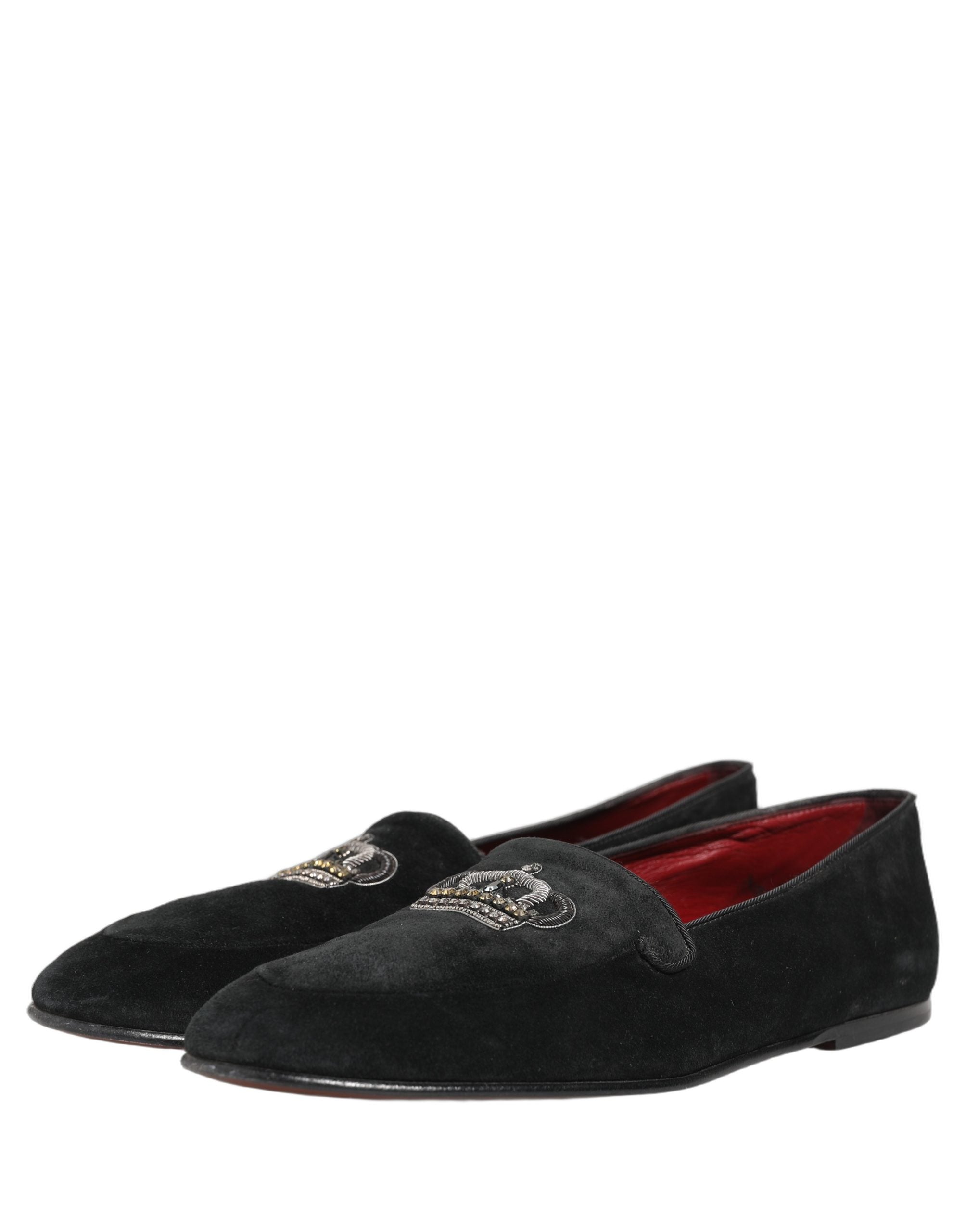 Dolce & Gabbana Black Crown Embellished Dress Loafers Shoes